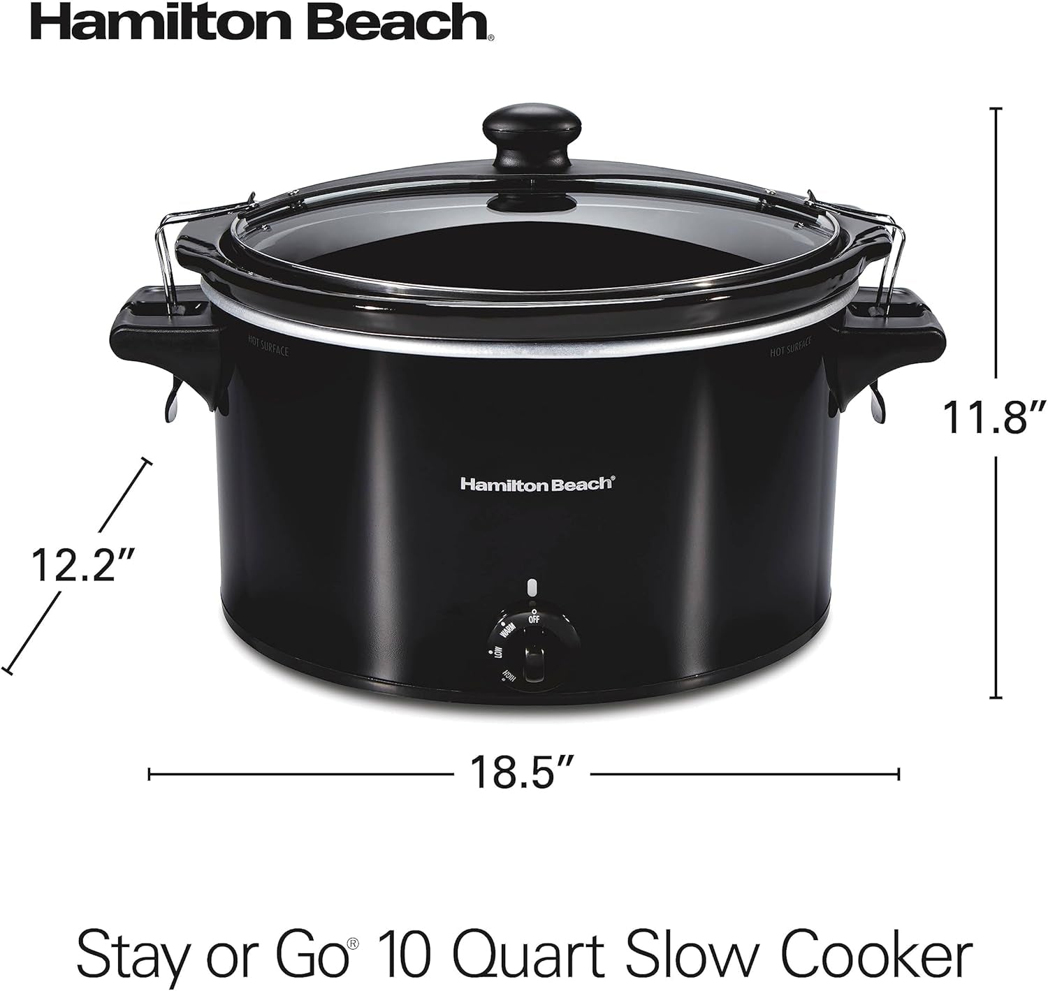 Slow Cooker, Extra Large 10 Quart, Stay or Go Portable with Lid Lock, Dishwasher Safe Crock, Black (33195)