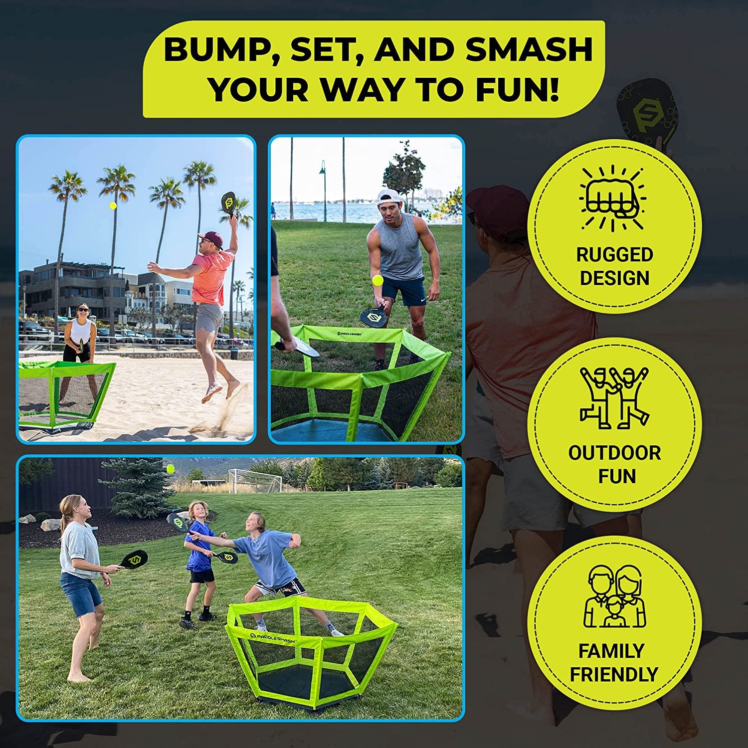 Pickleball Yard Game as Seen on Shark Tank - Beach, Backyard, Tailgate & Lawn, Outdoor Activities for Adults and Family - Easy Assembly