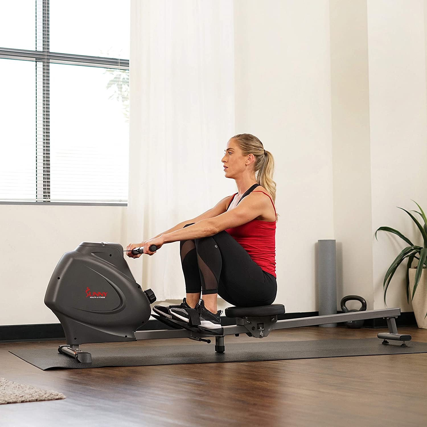 Magnetic Rowing Machine for Home Exercise, Quiet & Smooth Rower with Compact Storage and Optional Free Sunnyfit App Connectivity