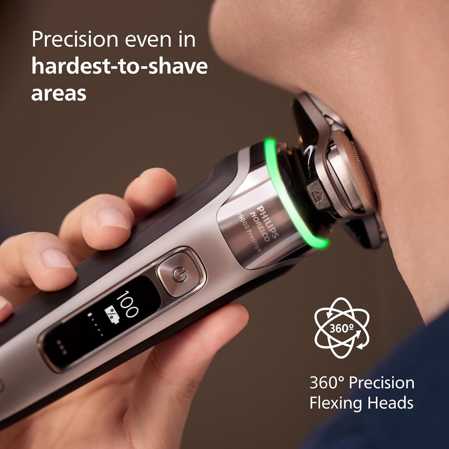 Shaver I9000 Prestige, Wet & Dry Electric Shaver, Dark Slate Nova, Senseiq Technology, Triple Lift & Cut System, 360 Rotating Dual Steelprecision Blades, Charging Stand, XP9204/85