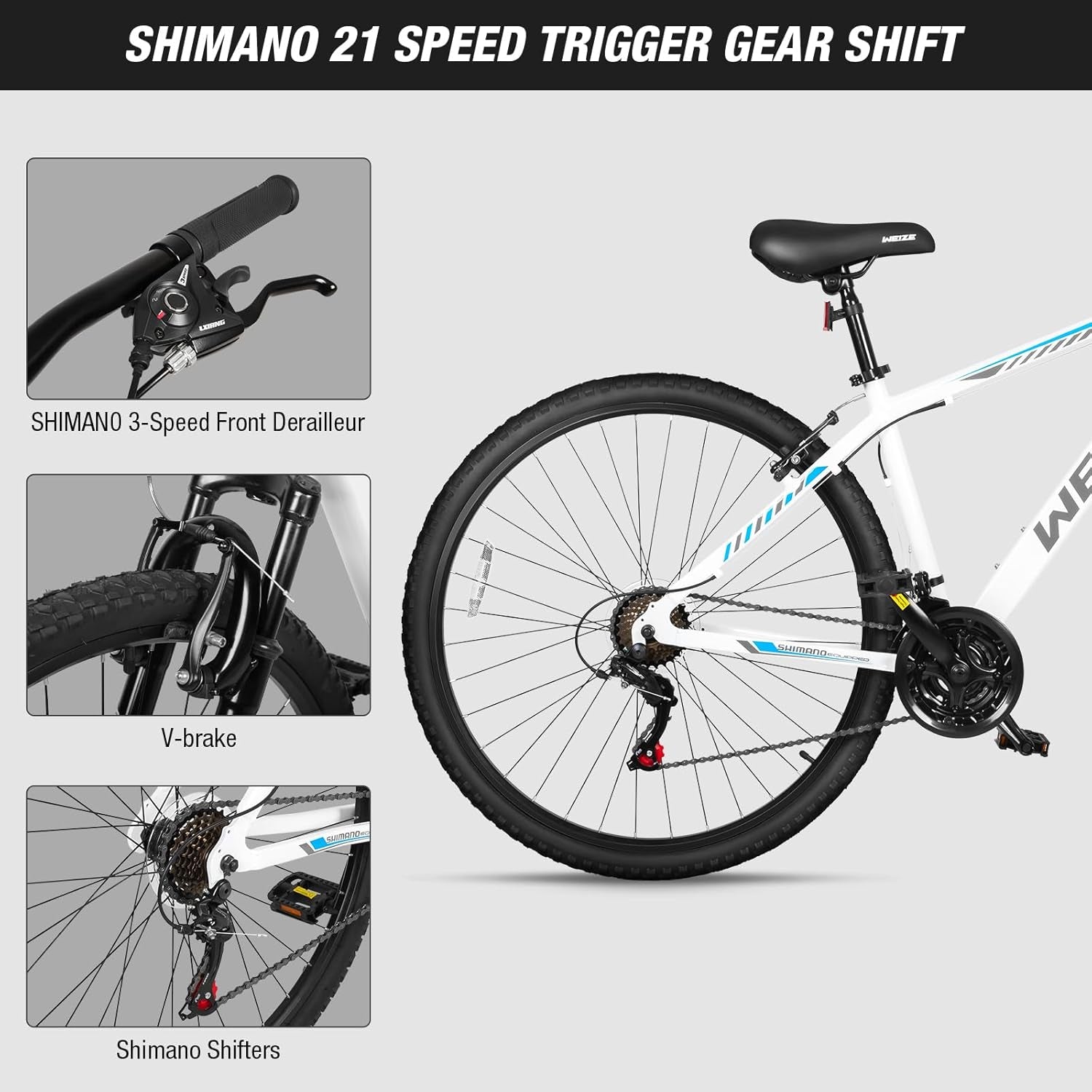 Hardtail Mountain Bike, 29 Inch Wheels Outdoor Cycling Bike, 21-Speed Trigger Shifter, Aluminum Frame for Men and Women, Comfort Saddle, MTB Bicycle with Suspension Fork