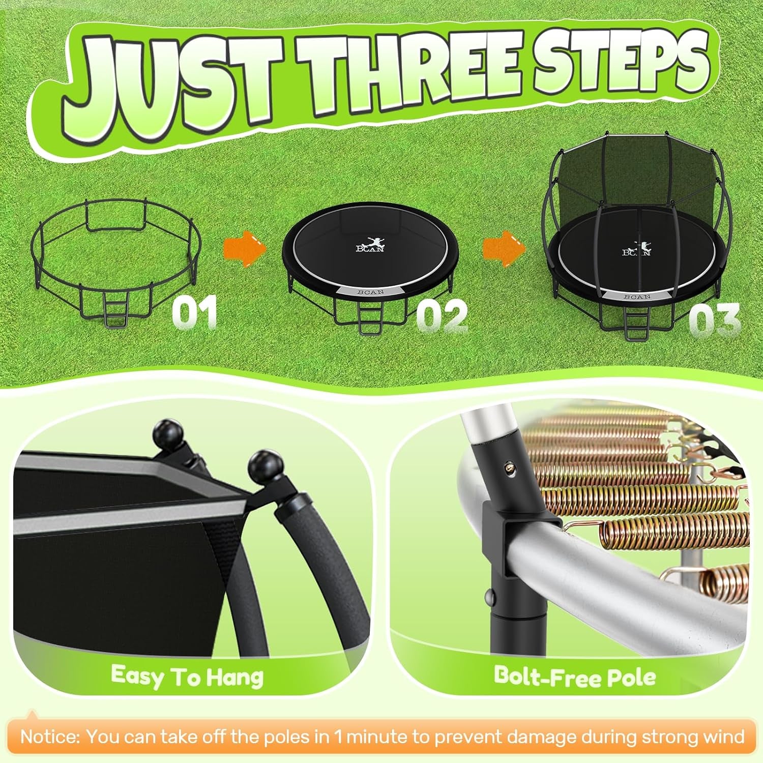 8FT 10FT 12FT 14FT 15FT 16FT Recreational Trampoline with Enclosure for Kids Adults, ASTM Approved, Outdoor Trampolines with Ladder for Kids