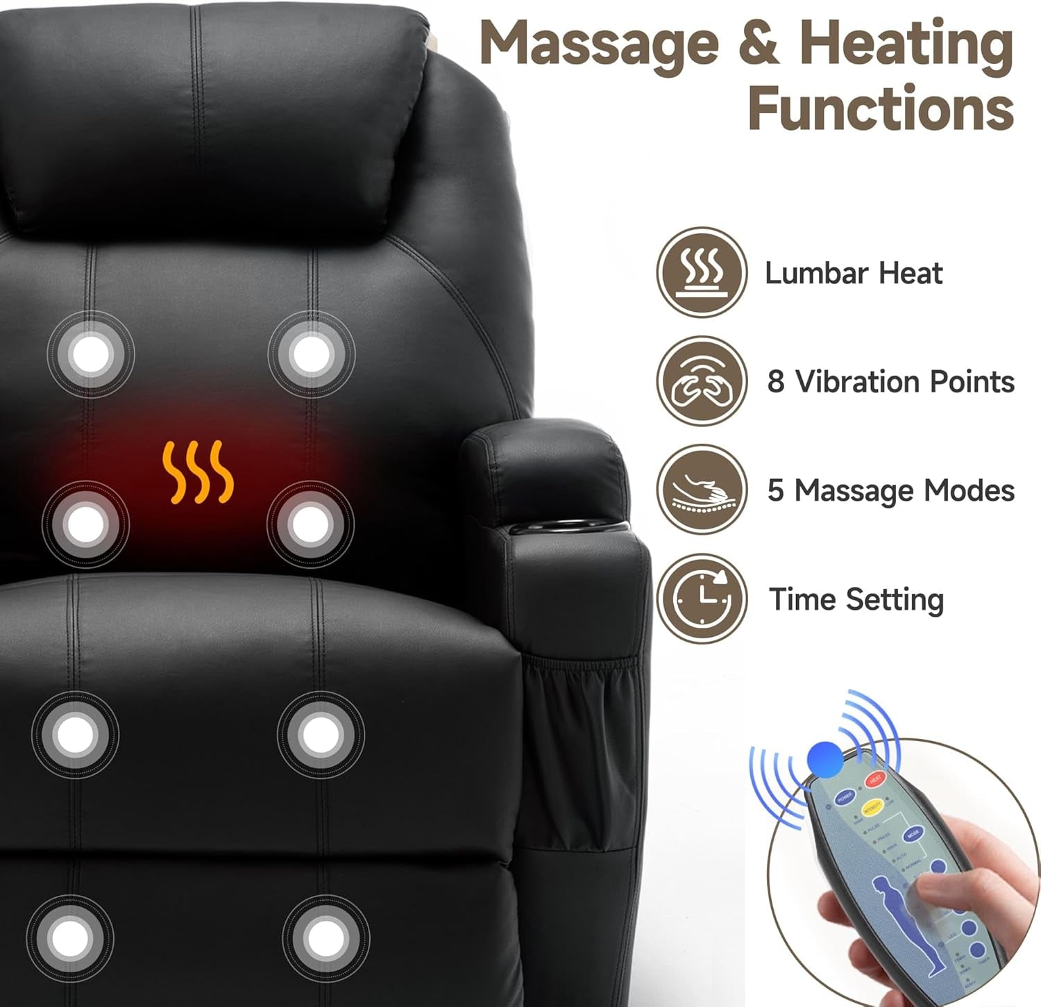 Recliner Chair, Rocking Chair with Massage and Heat, 360° Swivel Recliner Chairs for Adults, Rocker Manual Recliner with Remote Control and Cup Holder for Living Room, Bedroom, Nursery