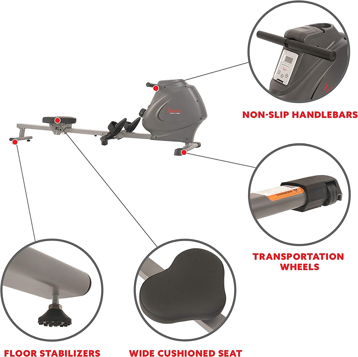 Magnetic Rowing Machine for Home Exercise, Quiet & Smooth Rower with Compact Storage and Optional Free Sunnyfit App Connectivity