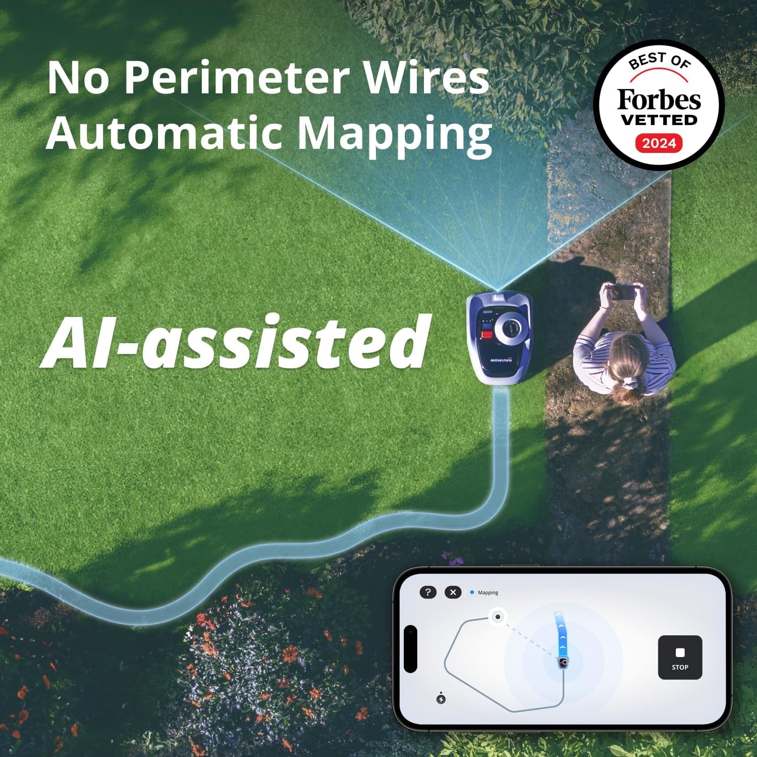 Segway I105N Robot Lawn Mower Perimeter Wire Free 1/8 Acre Rtk+Vision Robotic Lawnmower, Ai-Assisted Mapping, Virtual Boundary, APP Control, 58Db(A) Quiet, Multi-Zone Management