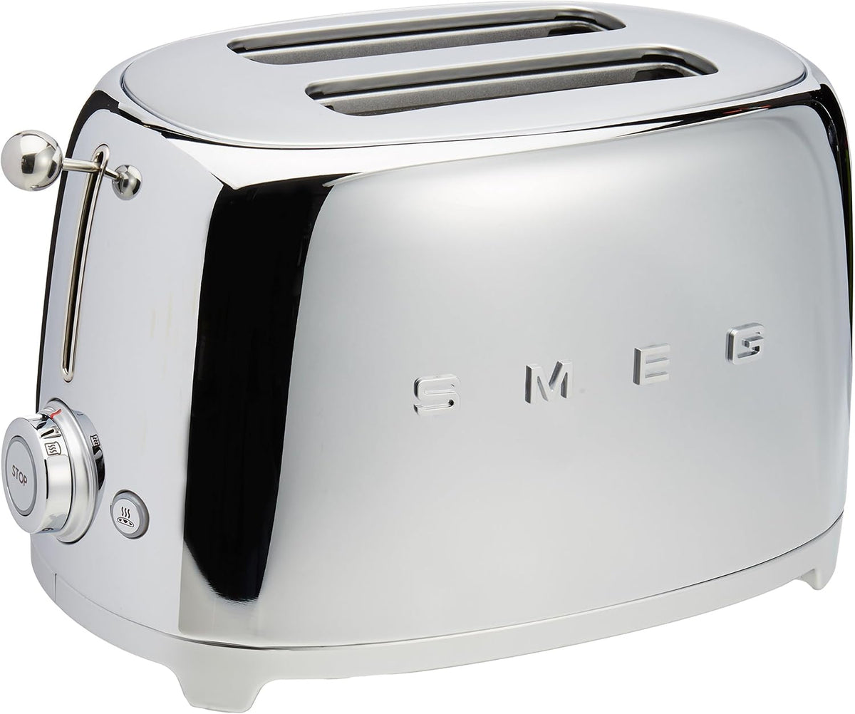 SMEG 2 Slice Toaster with 6 Presets and Defrost Function and Removable Crumb Tray TSF01SSUS, Stainless Steel 2-Wide Slots, 6 Browning Levels, Bagel, Reheat & Defrost, Self-Centering Slots, Easy