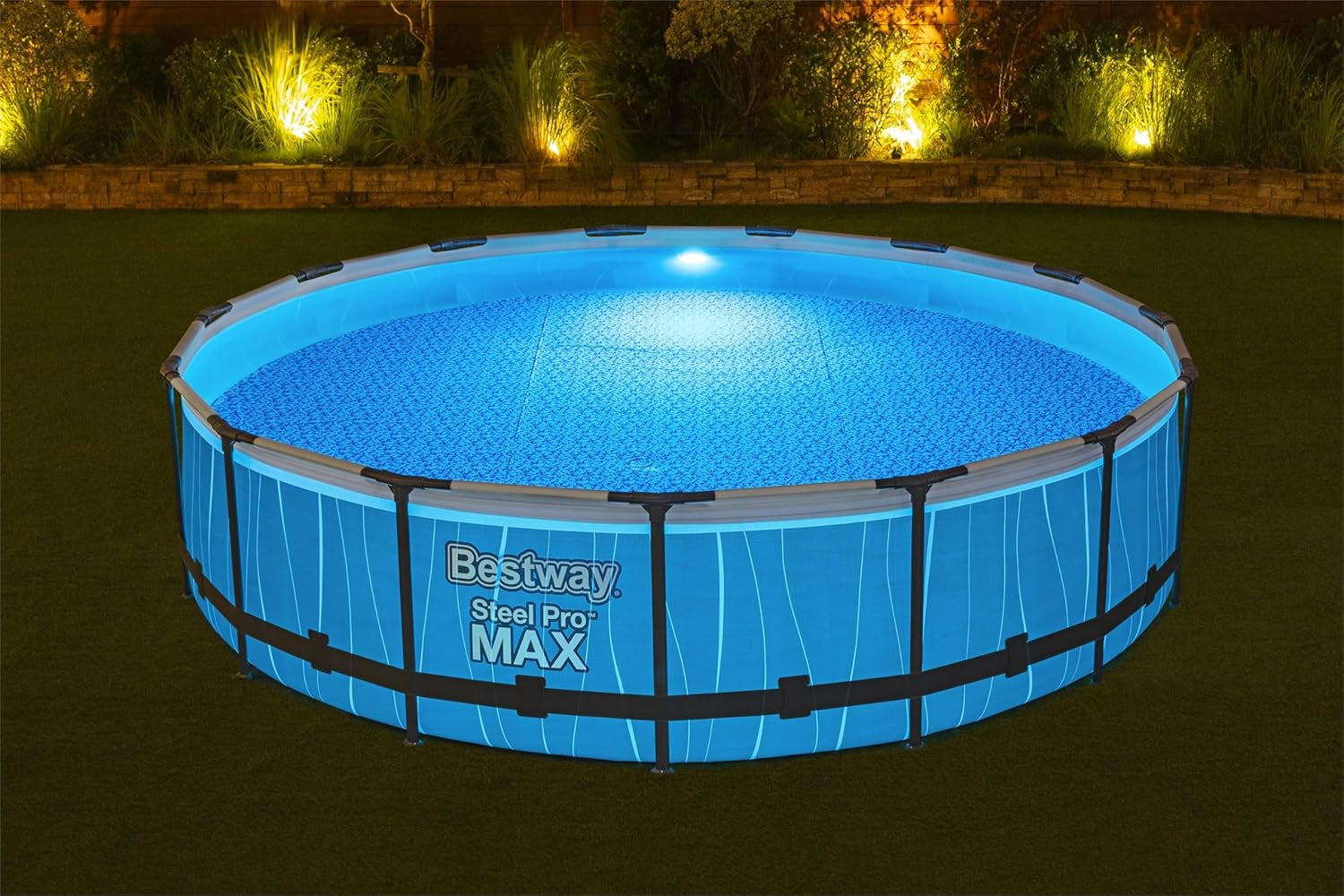 Steel Pro MAX above Ground Swimming Pool (15' X 42") | round Outdoor Backyard Family Pool with Color-Changing Pool Liner | Features 7-Color LED Lights