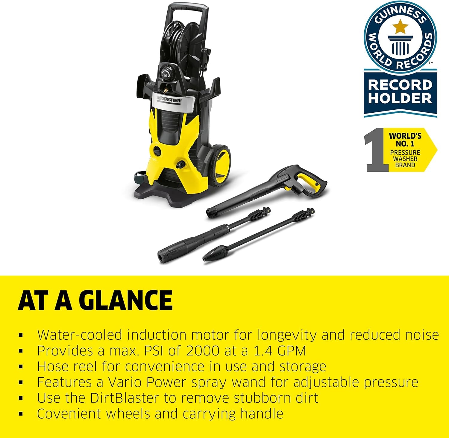 K5 Premium, 1.4 GPM Pressure Washer with Hose Reel, Vario Power & Dirtblaster Wands - 2000 PSI