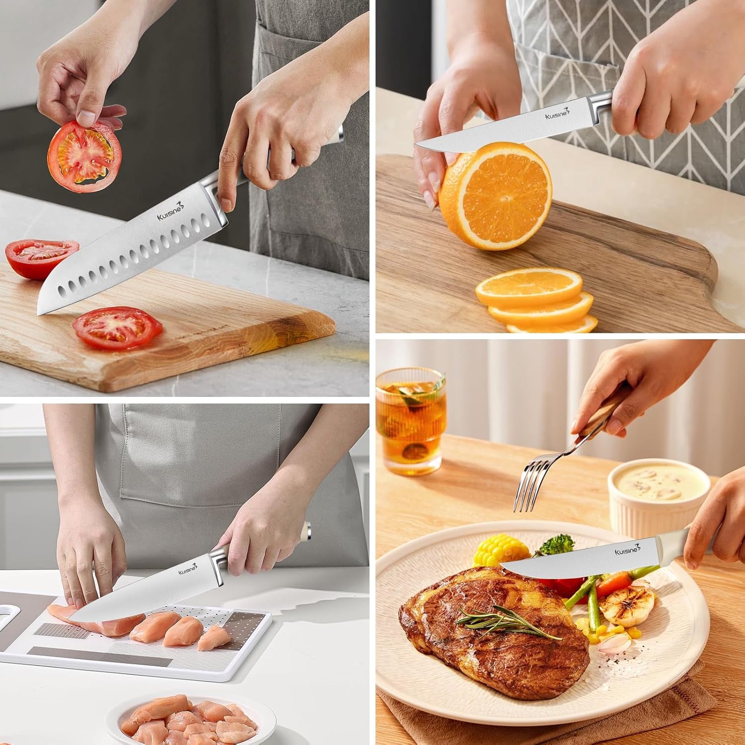 Chef Knife Set,High Carbon Stainless Steel Sharp Knife Set Ergonomic Handle,Kitchen Knife Block Set with Built-In Sharpener(Ivory Pro,15Pcs)