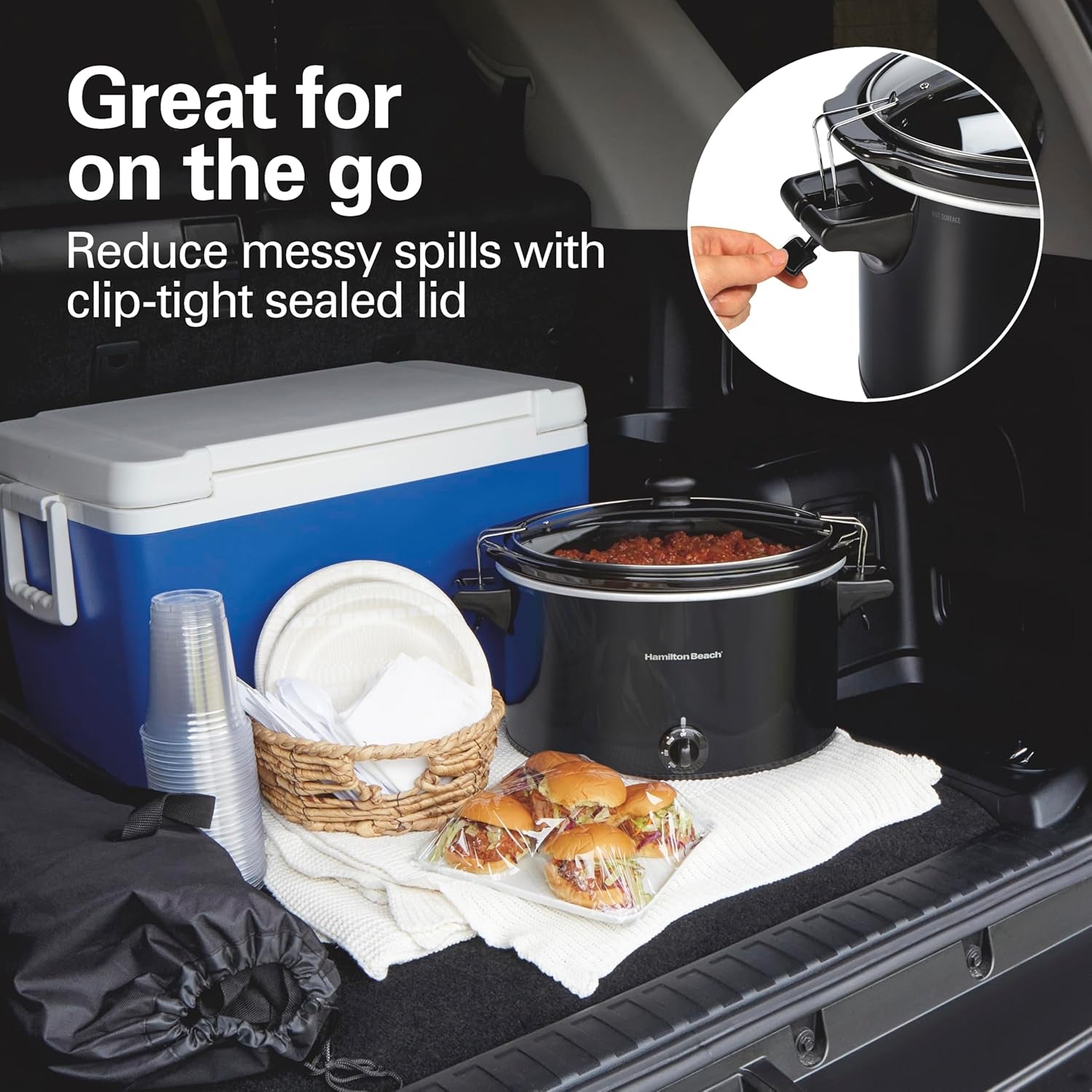 Slow Cooker, Extra Large 10 Quart, Stay or Go Portable with Lid Lock, Dishwasher Safe Crock, Black (33195)