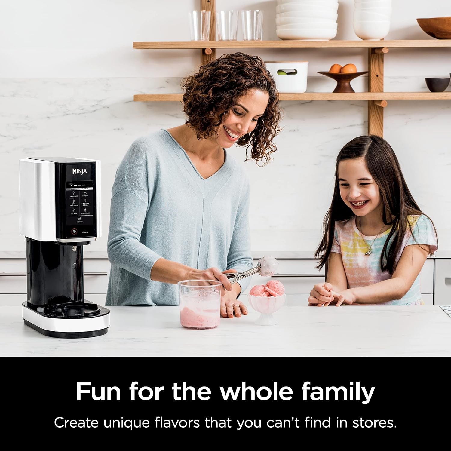 Creami Ice Cream Maker, 7 One-Touch Programs, with (2) Pint Containers & Lids, Compact Size, White (NC301WHBBB)