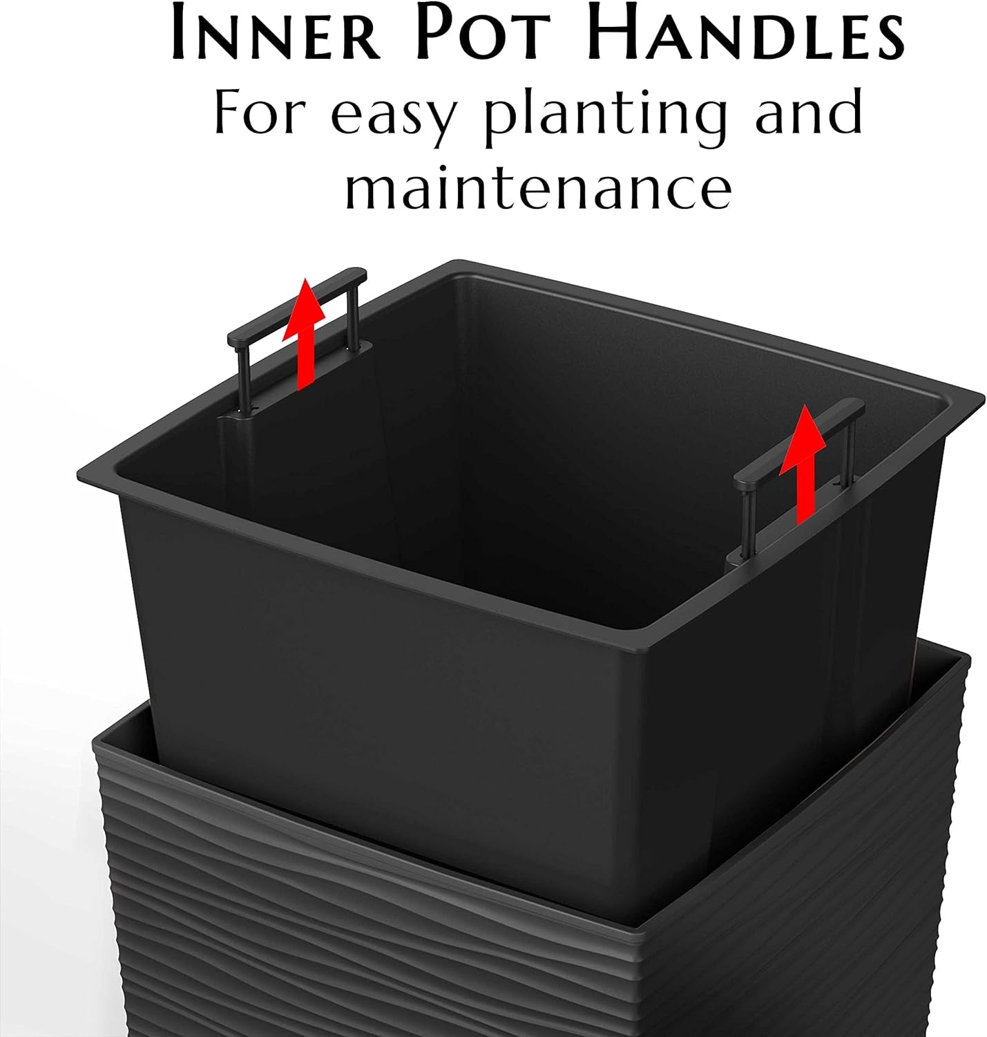 M-Resin Heavy Duty Tall Planters for Outdoor Plants, Indoor Grande Plant Pots, Boxes, Trees, Flower Pots, 2-Piece Set, 27.5”, Modern Design, Built-In Drainage, Front Porch Decor, Dark Grey