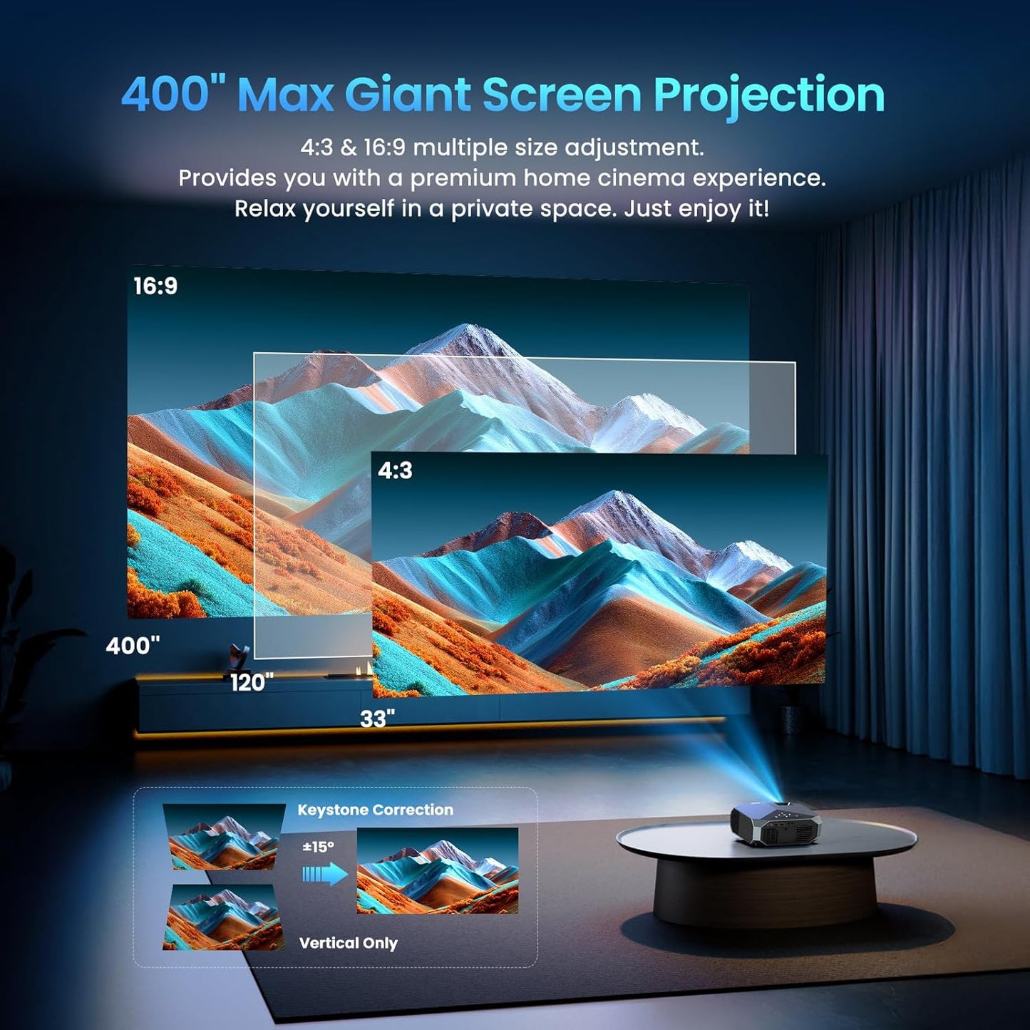 Official Licensed Netflix Smart Projector, Projector 4K with Wifi and Bluetooth, Doiby Audio, Built-In Apps, Native 1080P 1000ANSI, Electric Focus, Portable Projector for Home Cinema, Bedroom