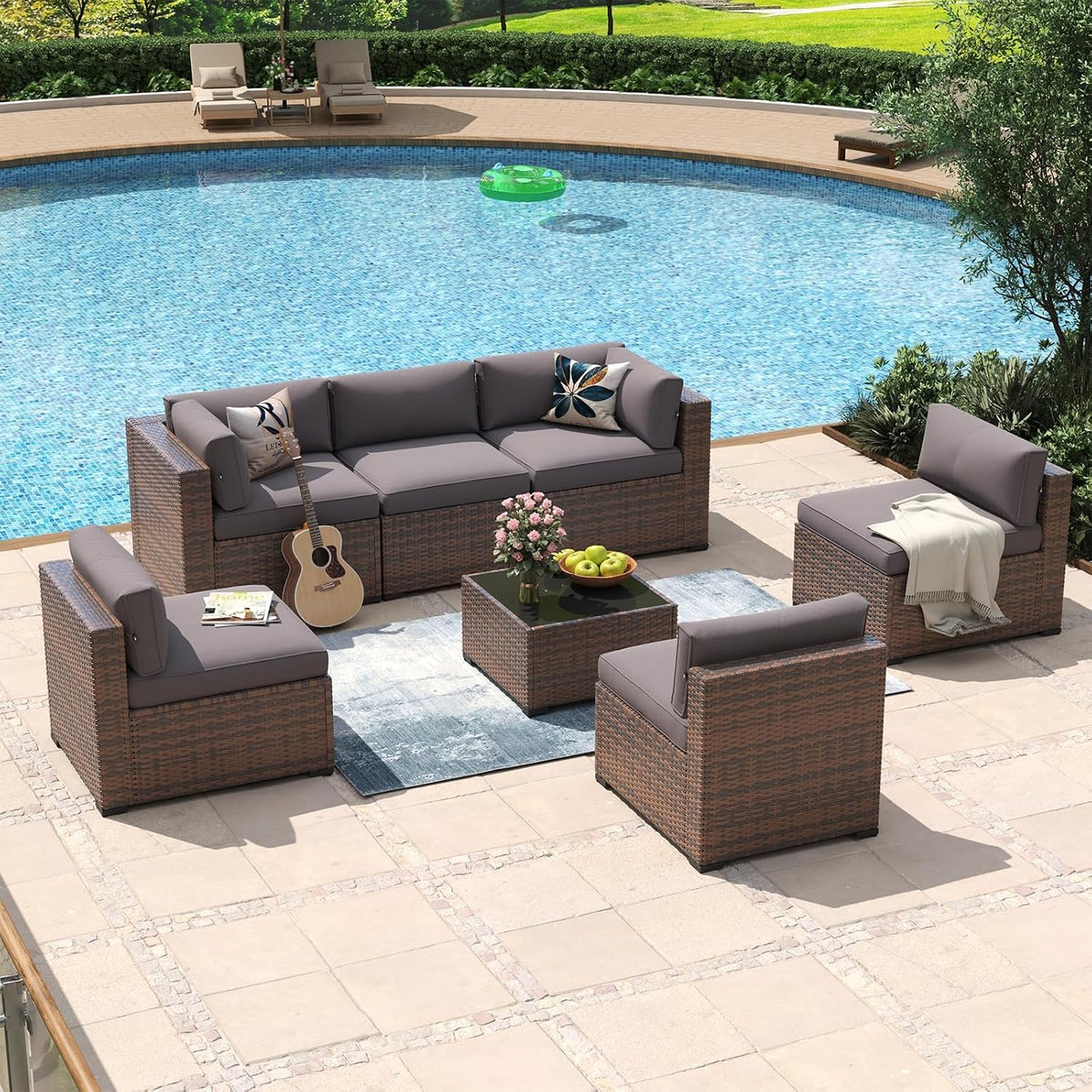 Aoxun 7 Piece Patio Furniture Set Wicker Rattan Patio Conversation Set