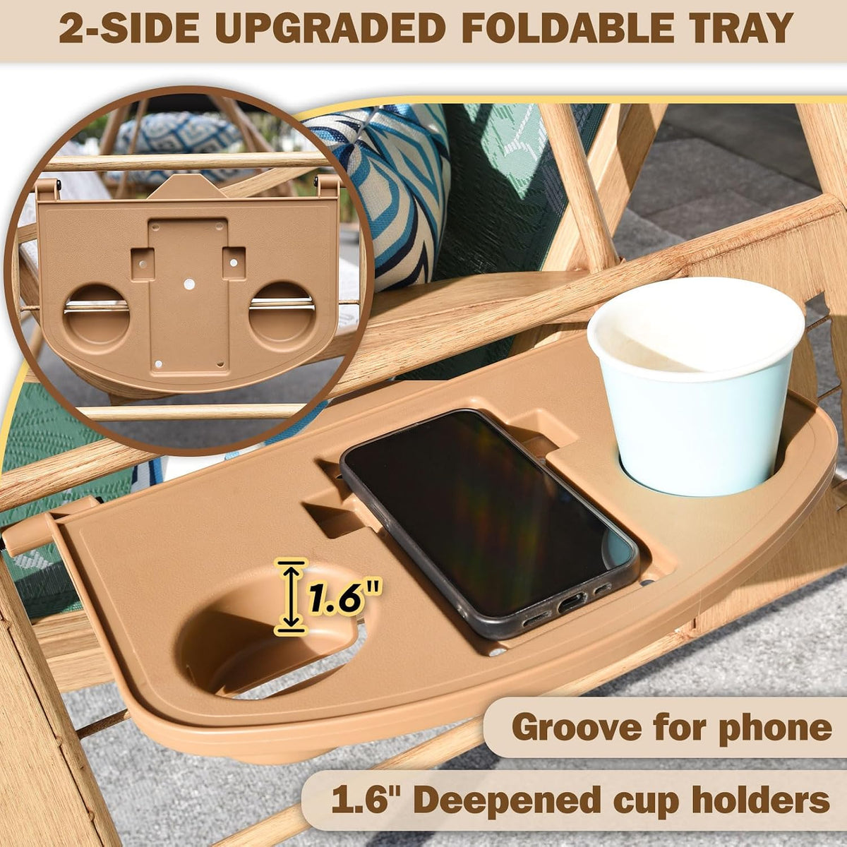 3 Person Patio Swing Outdoor Swing for Adults with Adjustable Canopy &Upgraded Cup Holders Textilene Fabric Porch Swing Chair with Stand Heavy Duty 800 LBS