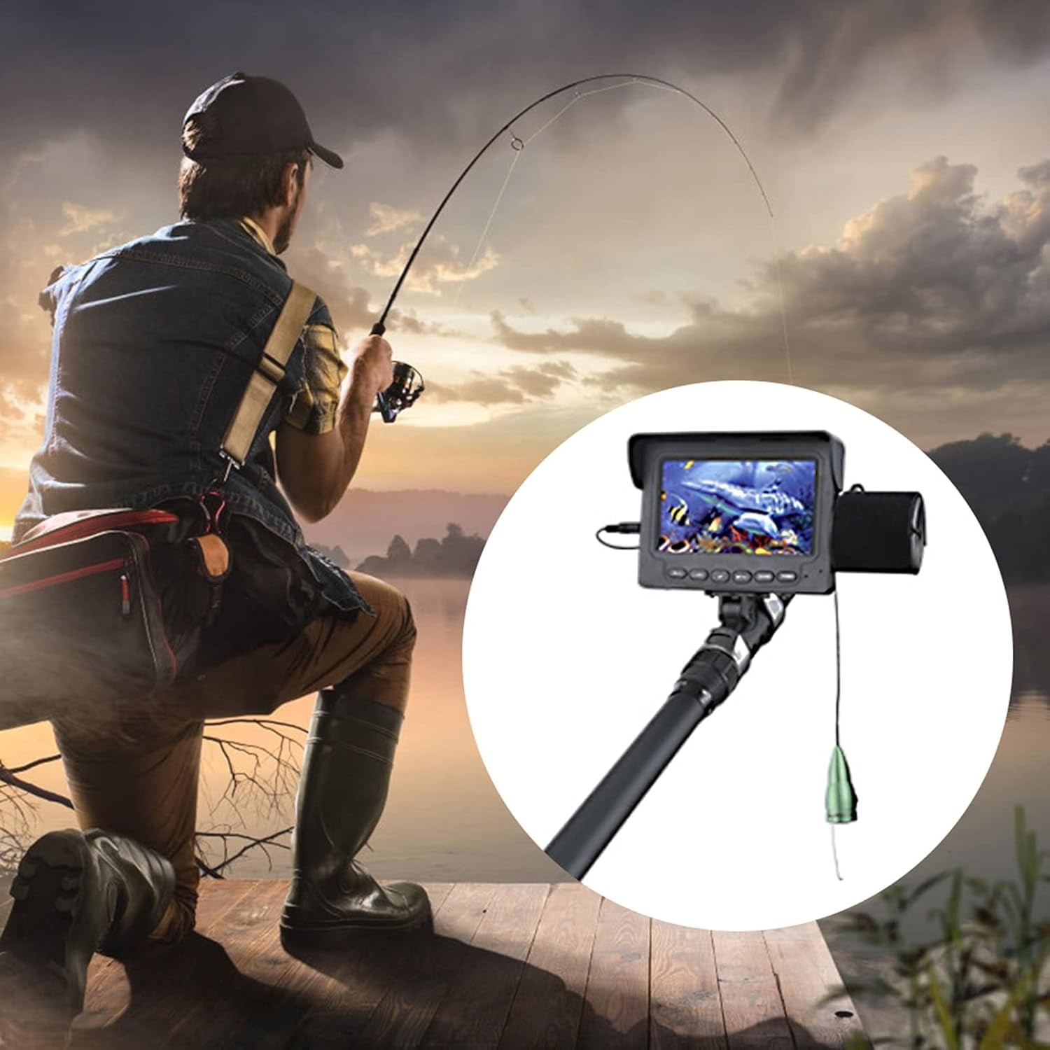 Fish Finder Kit, Underwater Fishing Camera with 4.3'' Display, Portable Video Fish Finder, Led Brightness Adjustment, Aluminum Alloy 165° View Fish Model Camera, for Lake Fishing