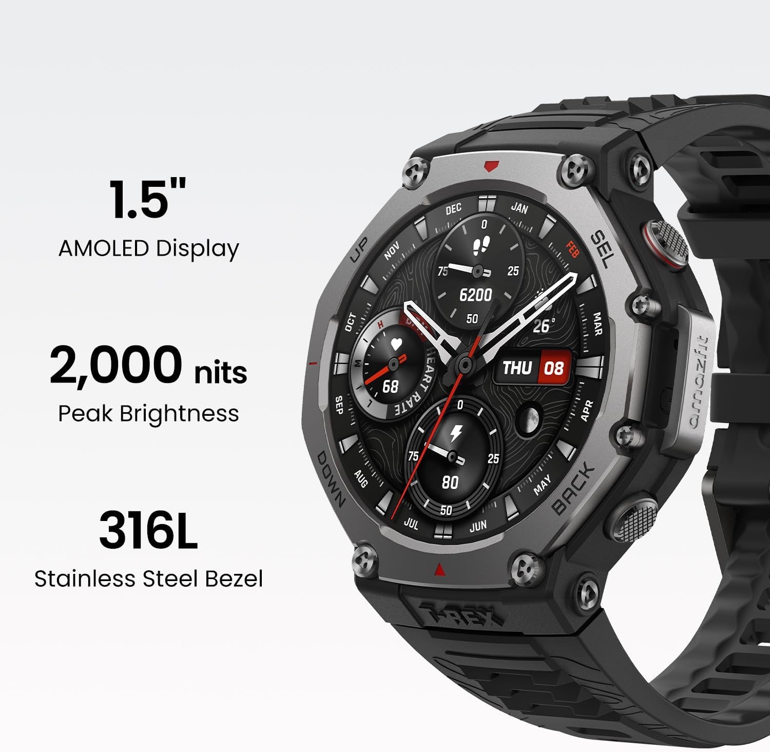 T-Rex 3 Outdoor Smart Watch 48Mm AMOLED Display, Offline Maps & Navigation, 6 Satellite Systems Dual Band GPS, 27 Days Battery Life, 170+ Sports Mode, 45M Freediving for Android, Iphone