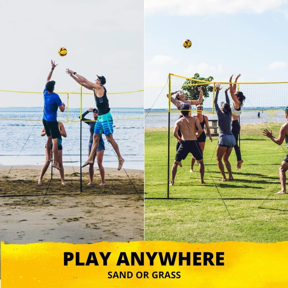 Quick Assemble 4 Square Volleyball Game Set for Adults and Kids with Volleyball Net, Backpack and Ball for Outdoor Games