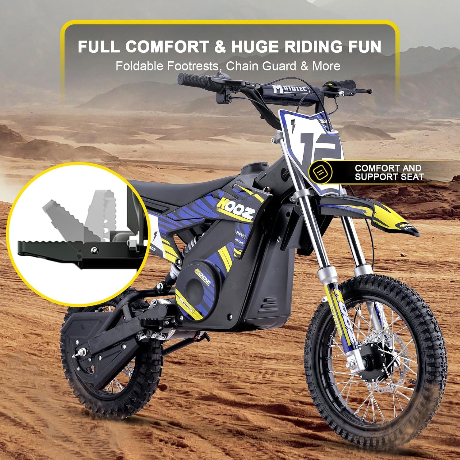 HP112E 36V 1000W Electric Dirt Bike for Kids, 3 Speed Modes Teen Electric Motorcycle up to 18 MPH & 15 Miles Long-Range, Dual Suspension & Disc Brake, 16" Sturdy Tire for Kids Teenagers, Blue