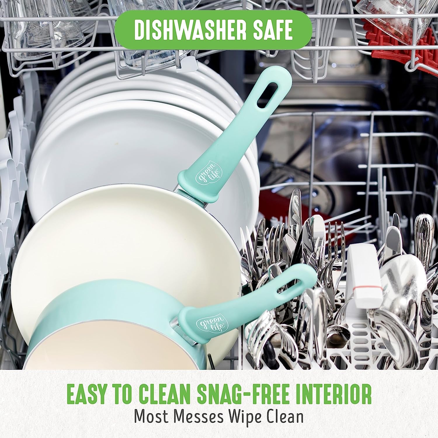 Soft Grip 16 Piece Cookware Set, Non-Toxic Pfas-Free Ceramic Nonstick, Pots, Frying, Sauce, Saute, Glass Lids, Stay-Cool Handles, Wobble Free Bases, Dishwasher & Oven Safe, Turquoise