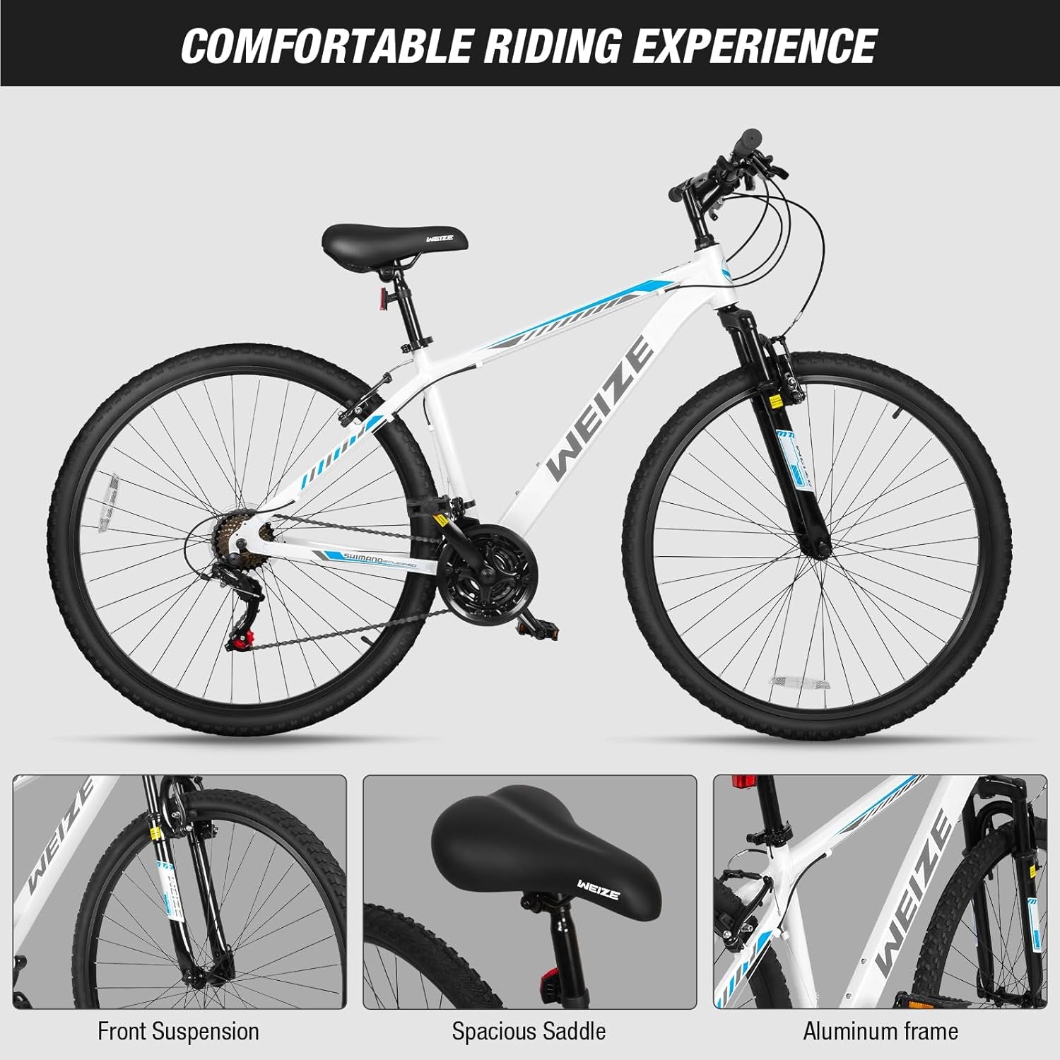 Hardtail Mountain Bike, 29 Inch Wheels Outdoor Cycling Bike, 21-Speed Trigger Shifter, Aluminum Frame for Men and Women, Comfort Saddle, MTB Bicycle with Suspension Fork