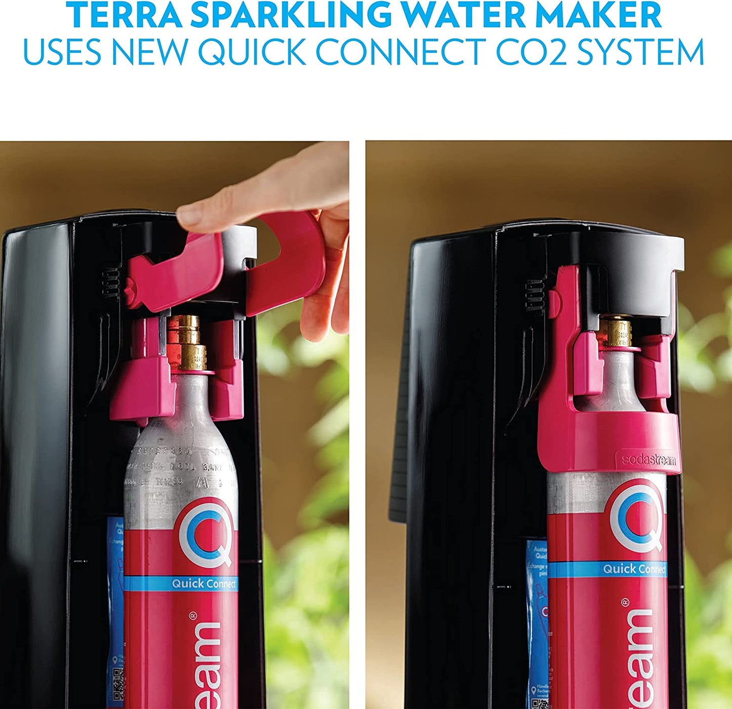 Terra Sparkling Water Maker (Black) with CO2 and Dishwasher Safe Bottle