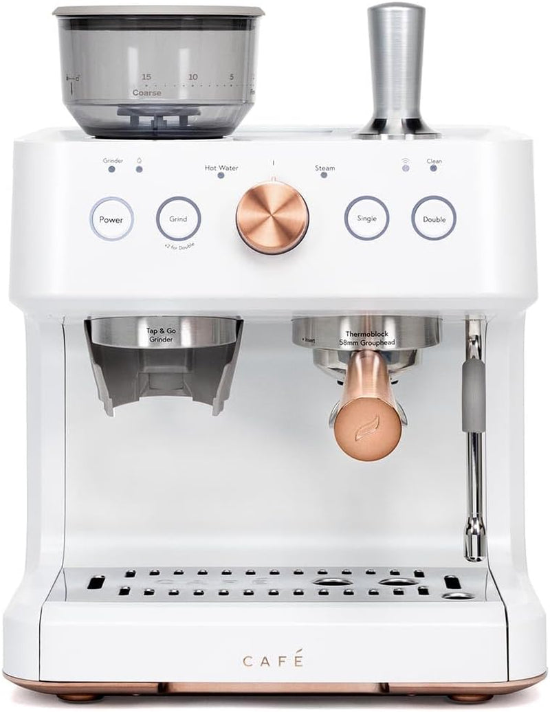 Bellissimo Semi Automatic Espresso Machine + Milk Frother | Wifi Connected, Smart Home Kitchen Essentials | Built-In Bean Grinder, 15-Bar Pump & 95-Ounce Water Reservoir | Matte White