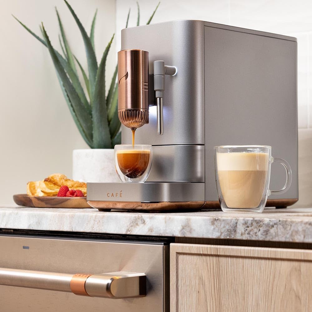 Affetto Automatic Espresso Machine + Milk Frother | Built-In & Adjustable Espresso Bean Grinder | One-Touch Brew in 90 Seconds | Steel Silver, 1.2 Liter, (C7CEBBS2RS3)