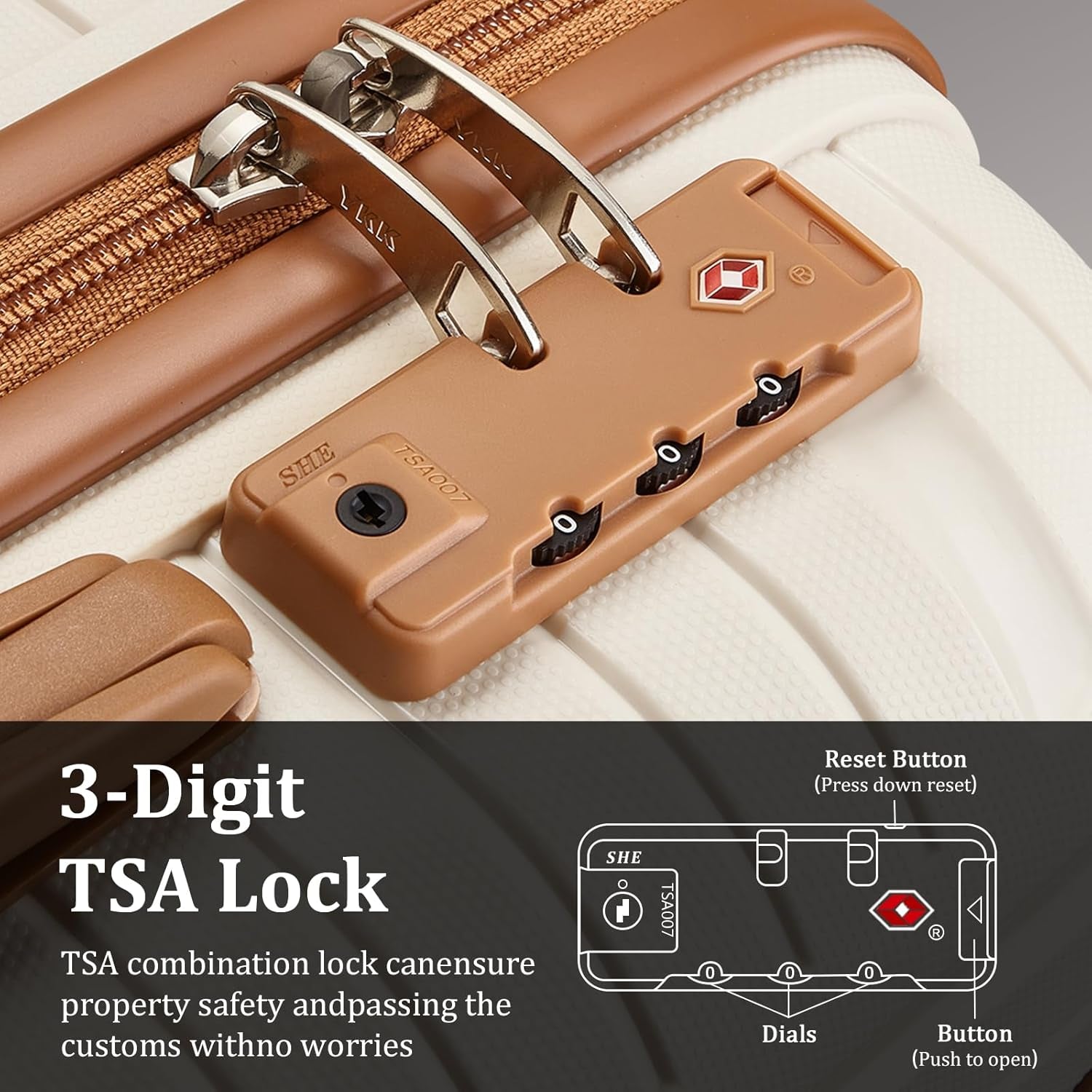 Luggage Sets 5 Piece PP Hardshell Carry on Suitcase, Travel Lightweight Carry-On with Double Spinner Wheels and TSA Lock, Beige Brown