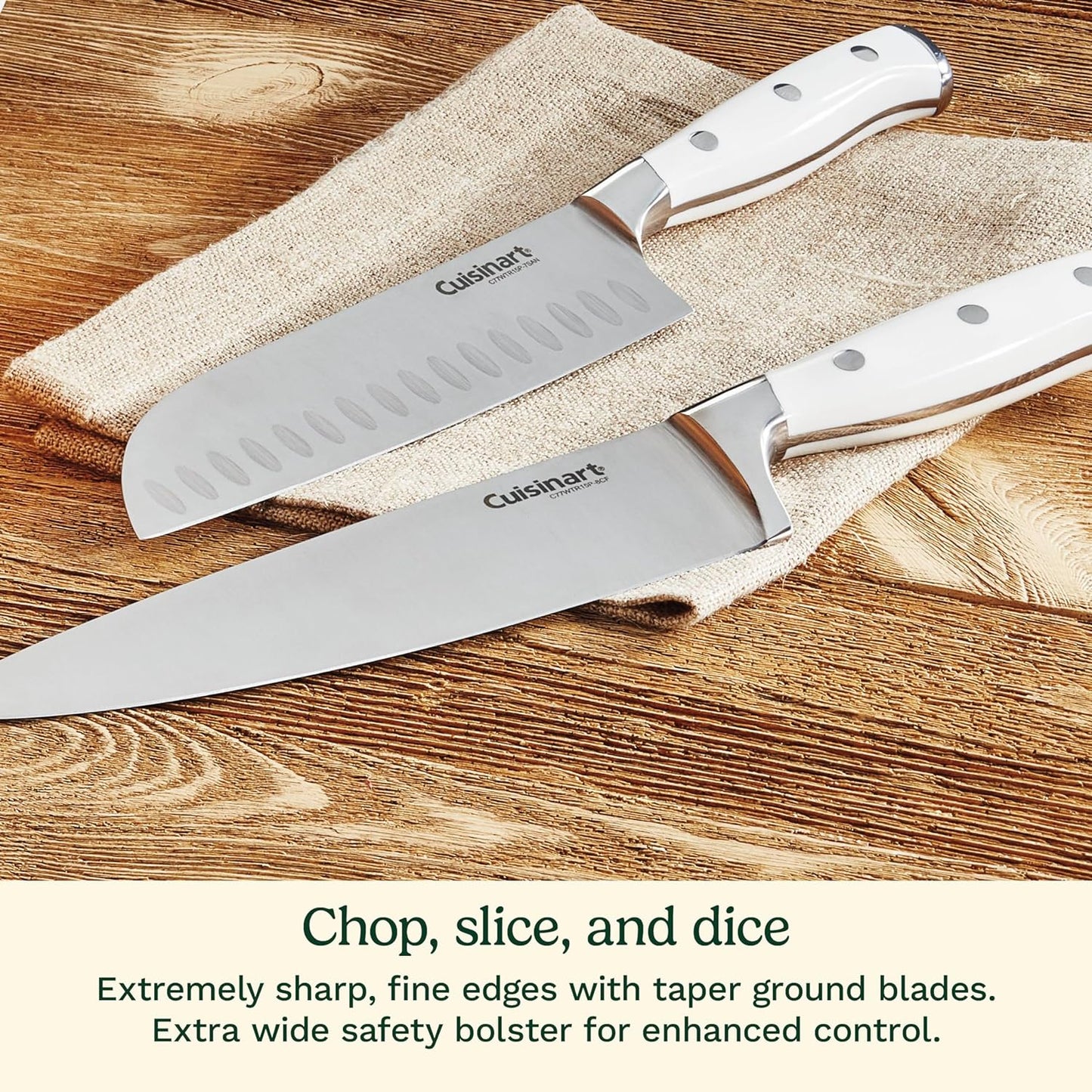 15-Piece Knife Set with Block, High Carbon Stainless Steel, Forged Triple Rivet, White, C77WTR-15P