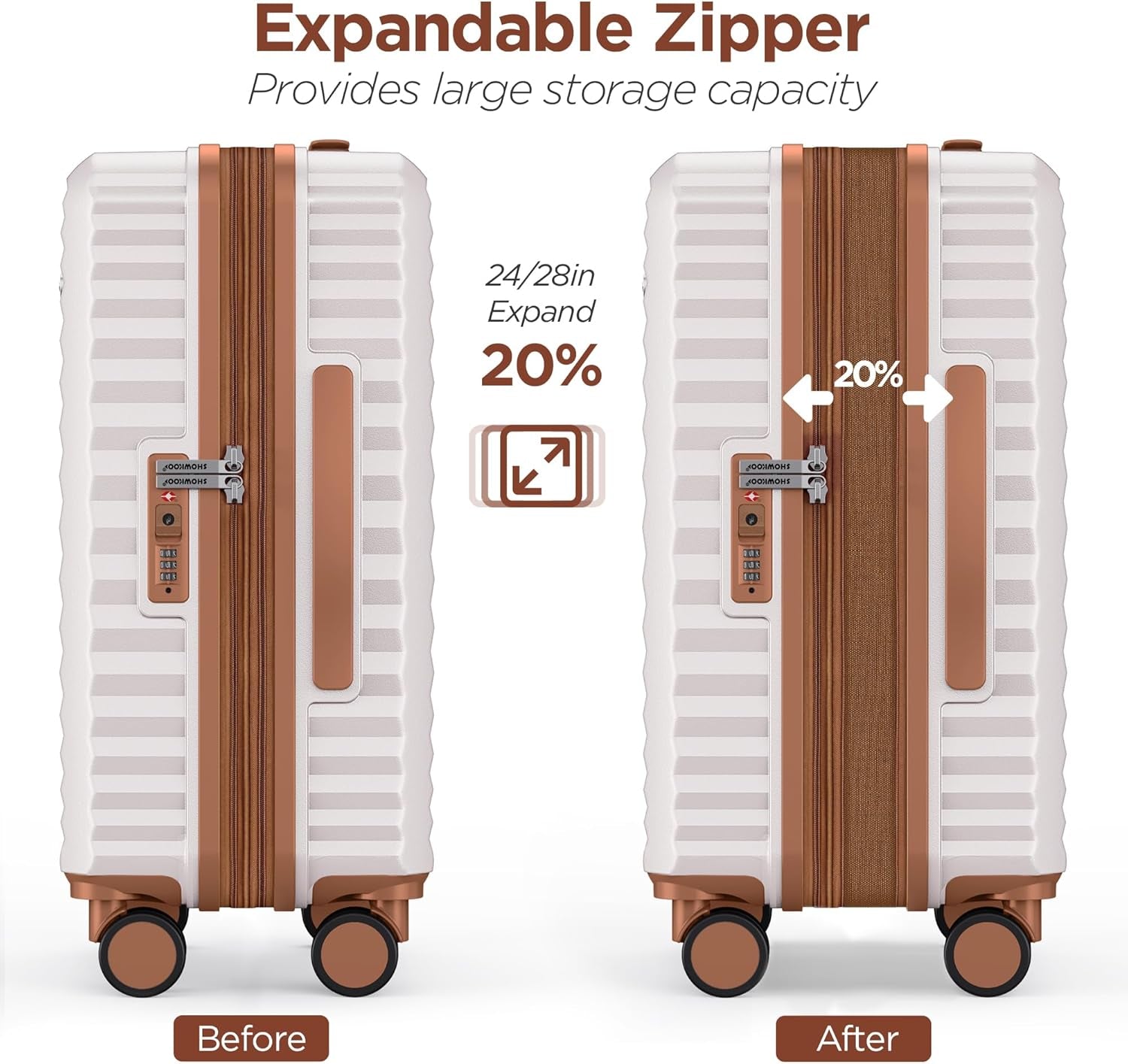 Luggage Sets 3 Piece Hardside Expandable Suitcase with Double Spinner Wheels Tsa Lock, (Beige White, 5 Piece Set)