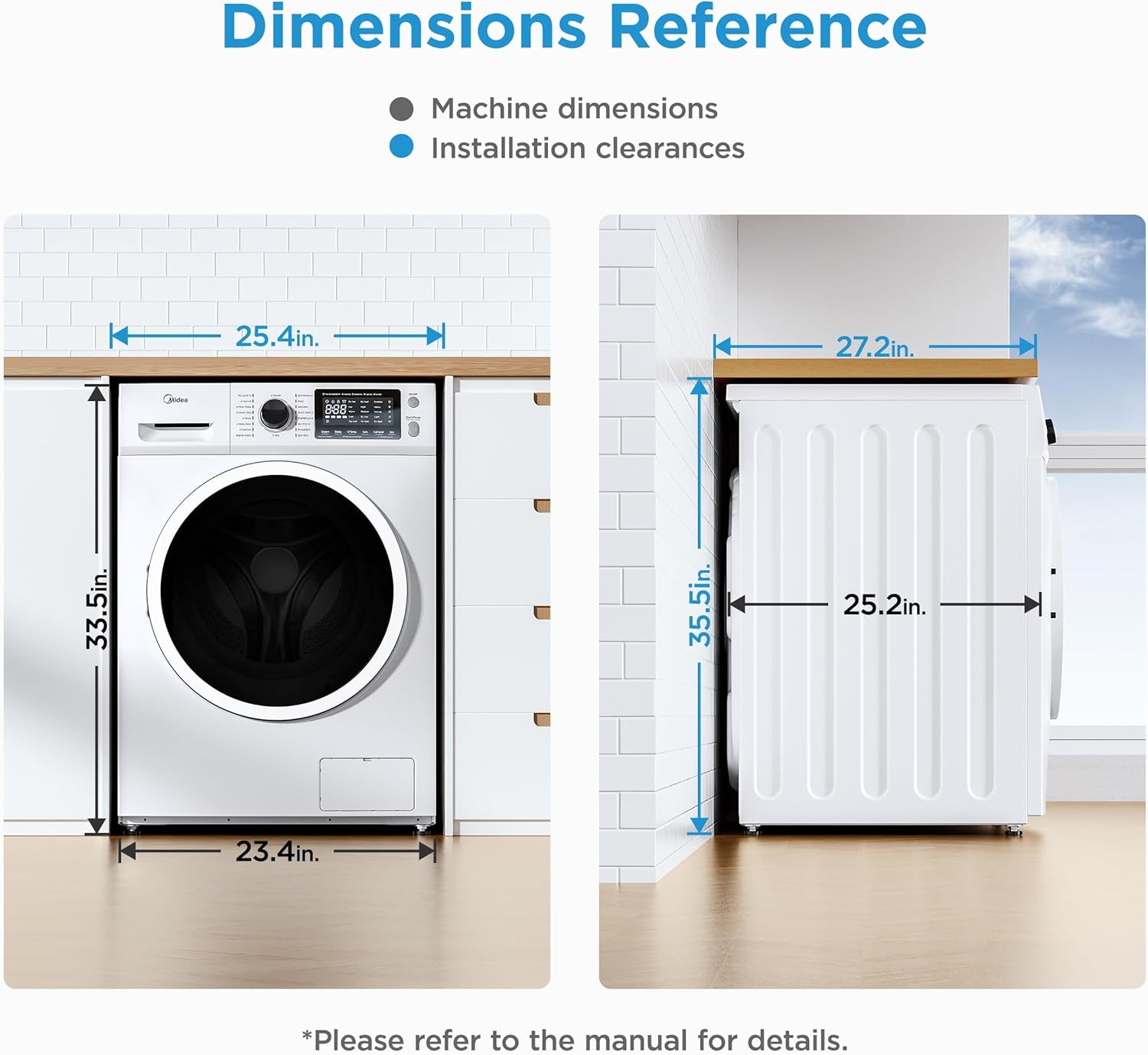 24 Inch Washer and Dryer Combo, All in One Washer and Dryer 2.7 Cu.Ft 26Lbs, Ventless Washing Machine, Steam Care, Overnight Dry, 1400 RPM, 16 Cycles Front Load Washer, Full-Automatic, White