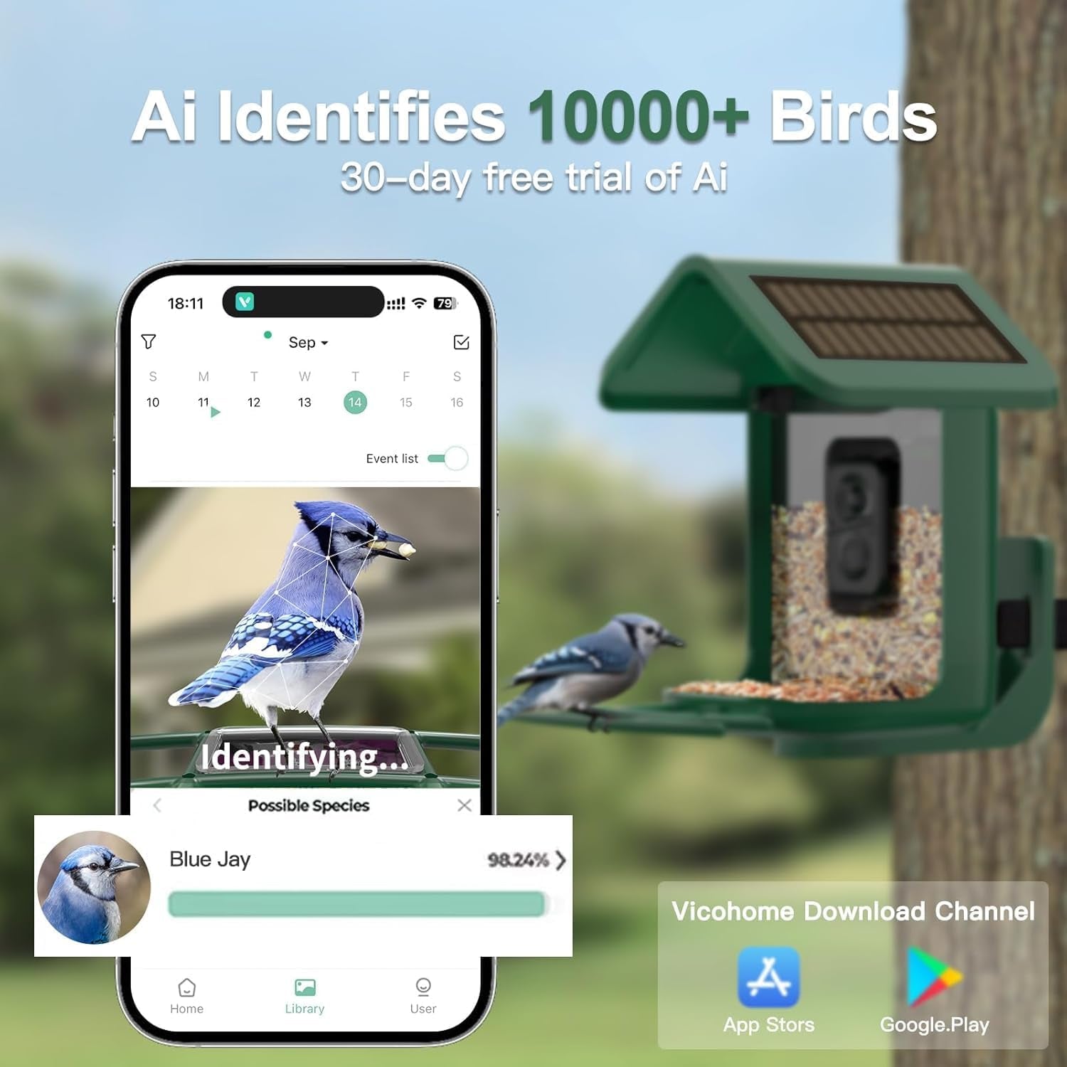 Bird Feeder with Camera Solar Powered : Smart Camera Bird Feeder 2K Live Feed Cam for Backyard - AI Identify Auto Capture Videos Pictures, Gifts for Birdlover Mom Dad, 2.4Ghz Wifi