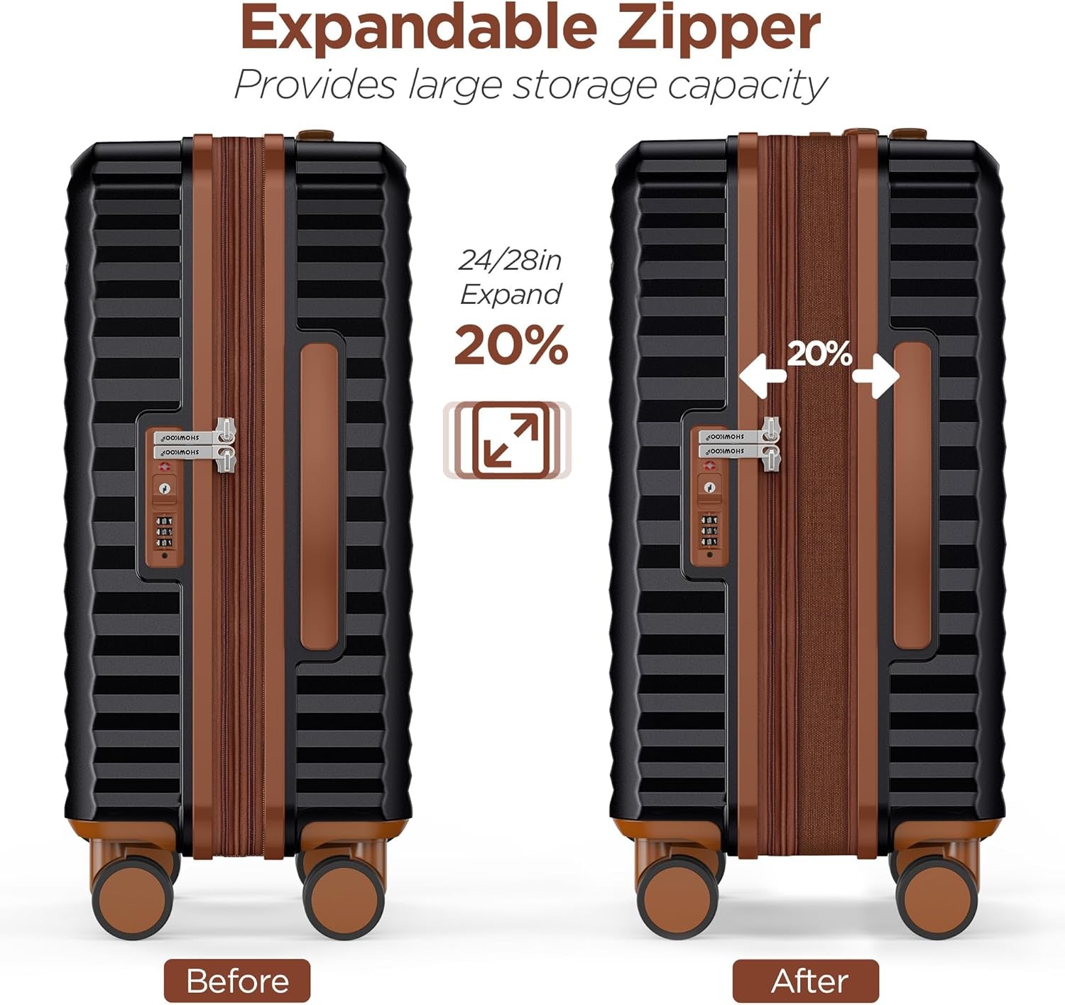 Luggage Sets 3 Piece Hardside Expandable Suitcase with Double Spinner Wheels Tsa Lock, (Black, 5 Piece Set)