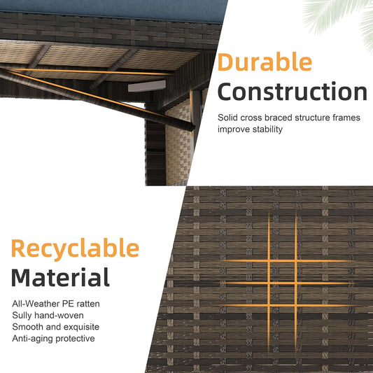 Outdoor Patio Furniture Sets, Wicker Patio Sectional Sets 3-Piece, All Weather Wicker Rattan Patio Seating Sofas with Glass Coffee Table and Cushion (Blue)