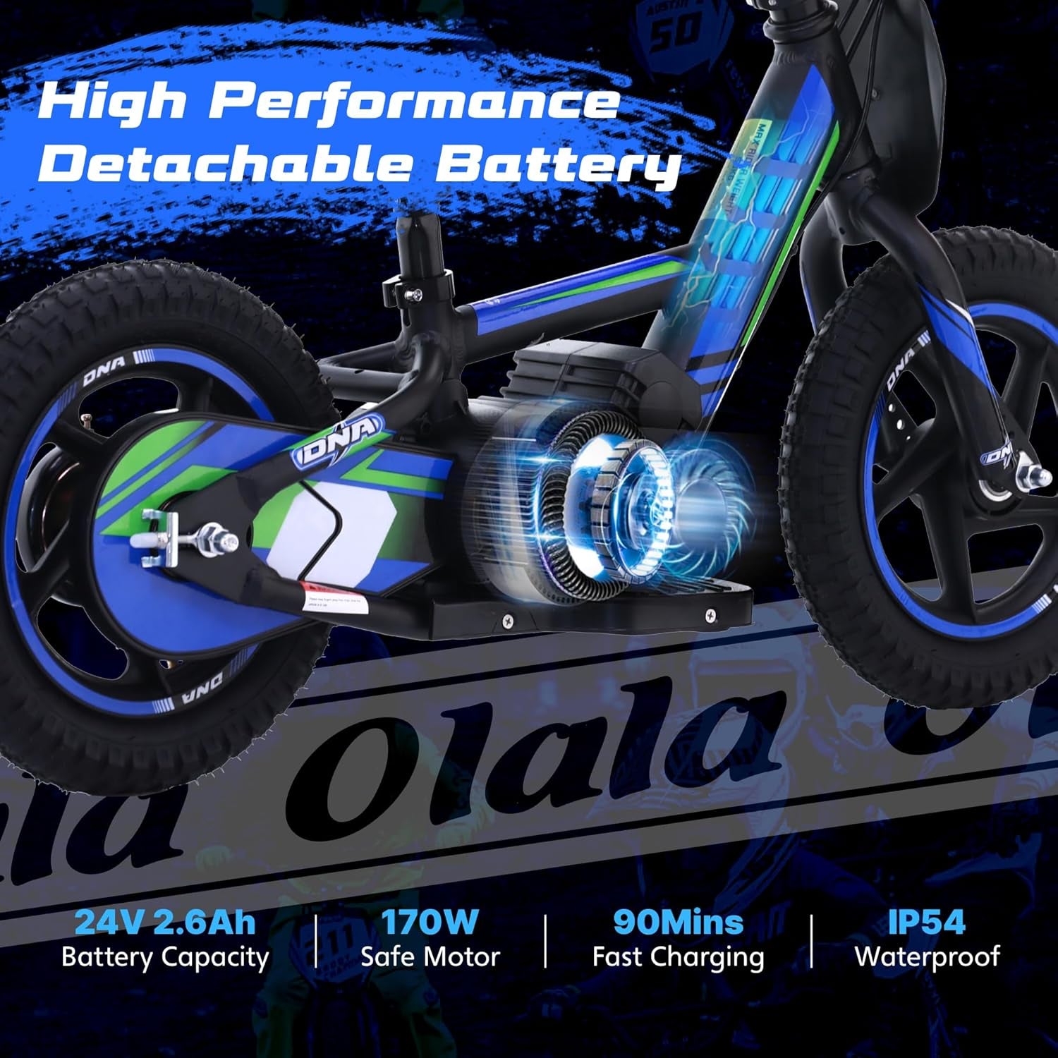 Electric Dirt Bike for Kids Aged 3-6, 170W Racing Grade Electric Motorcycle, New Aluminum Frame with 2 Power Modes, 24V Detachable Battery, 12IN Knobby Tires