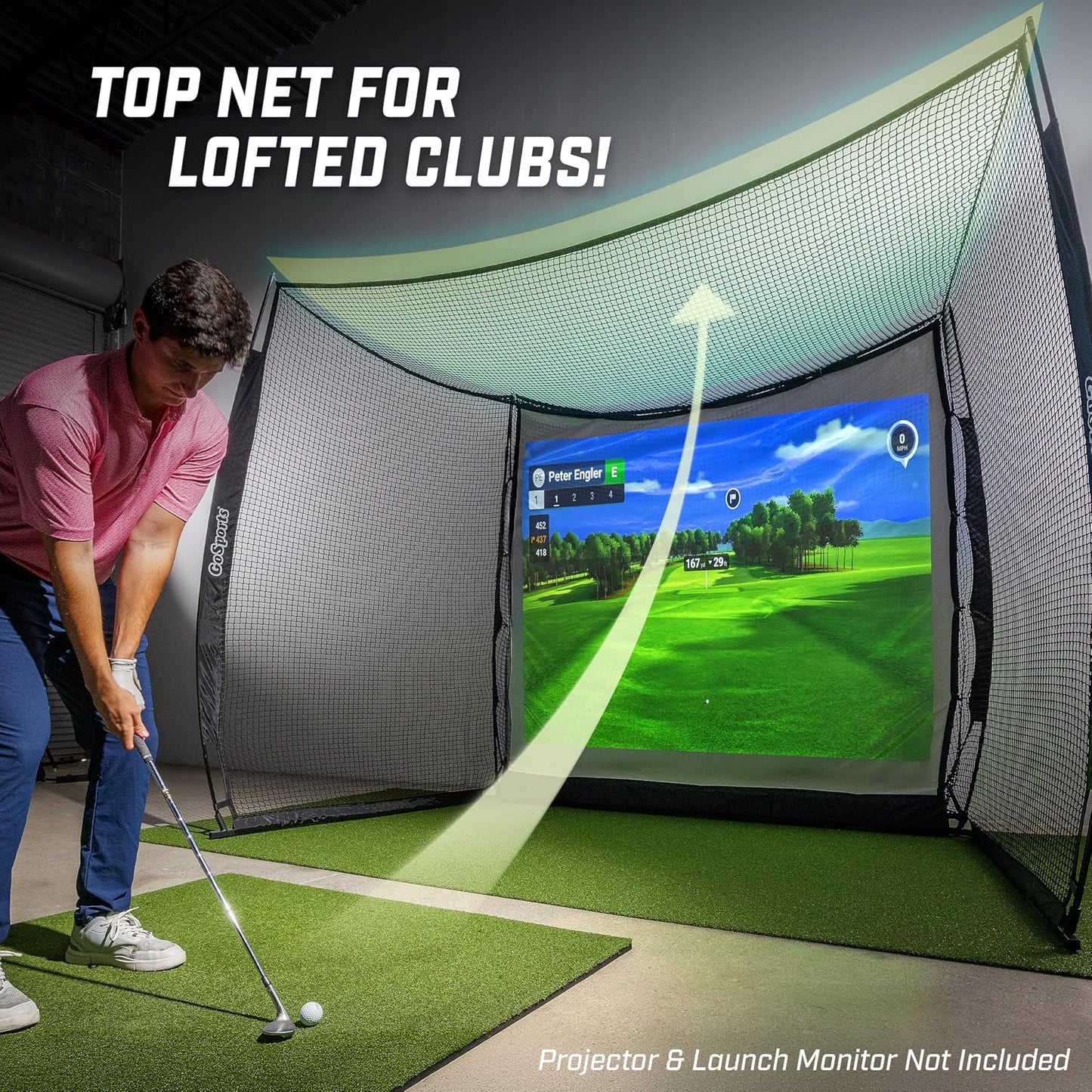 GoSports Range Cage 10 ft x 8 ft Golf Net Cage – Indoor & Outdoor Golf Practice Net for Full Swing Training and Home Golf Simulator Setups
