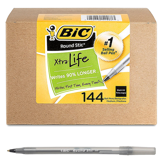 BIC Round Stic Xtra Life Ballpoint Pen - Black - 144ct