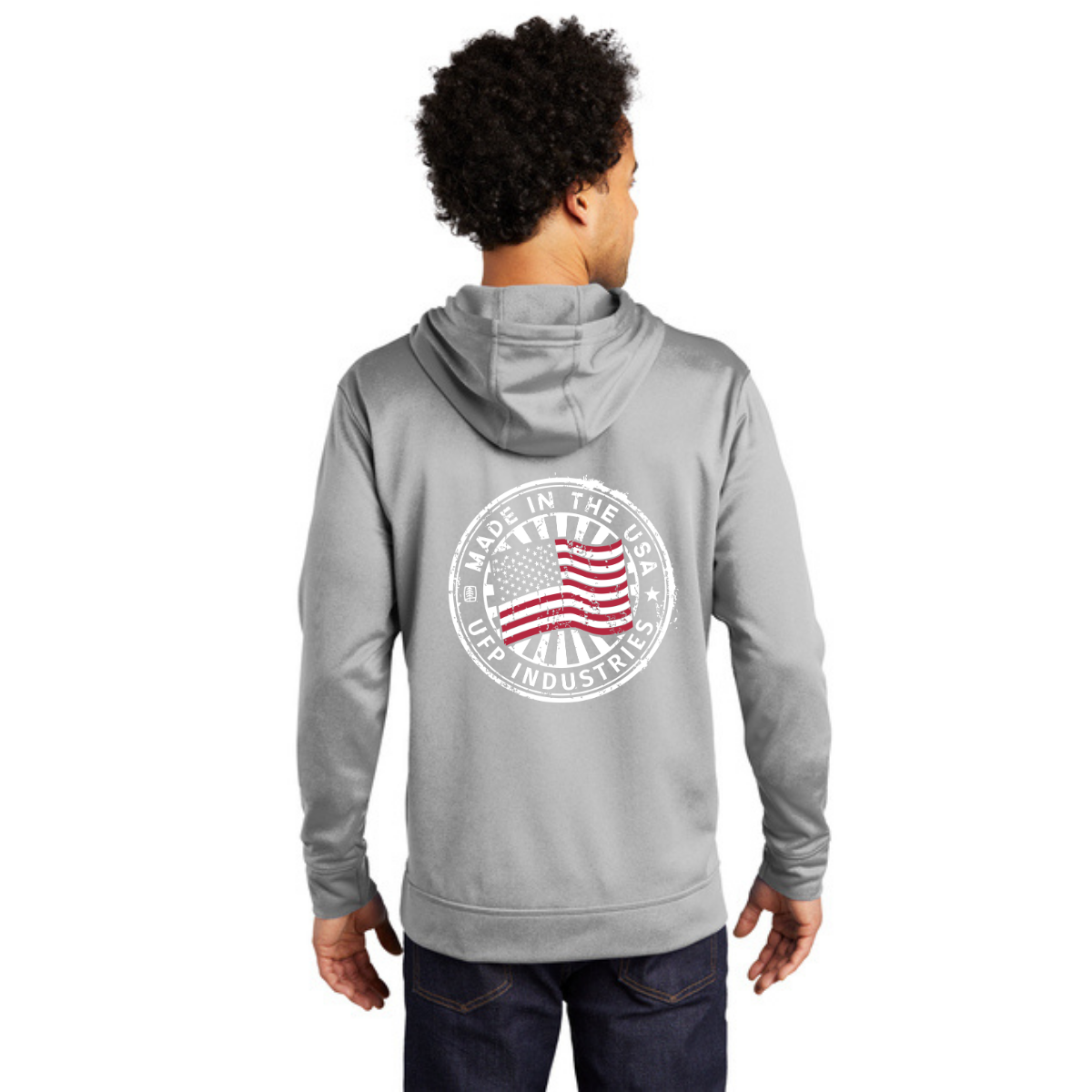 UFP Tree (White) + Flag Print - Port & Co Performance Fleece Pullover Hooded Sweatshirt