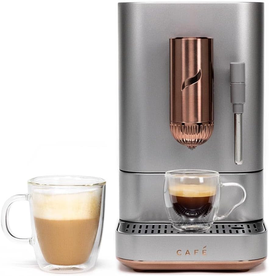 Affetto Automatic Espresso Machine + Milk Frother | Built-In & Adjustable Espresso Bean Grinder | One-Touch Brew in 90 Seconds | Steel Silver, 1.2 Liter, (C7CEBBS2RS3)