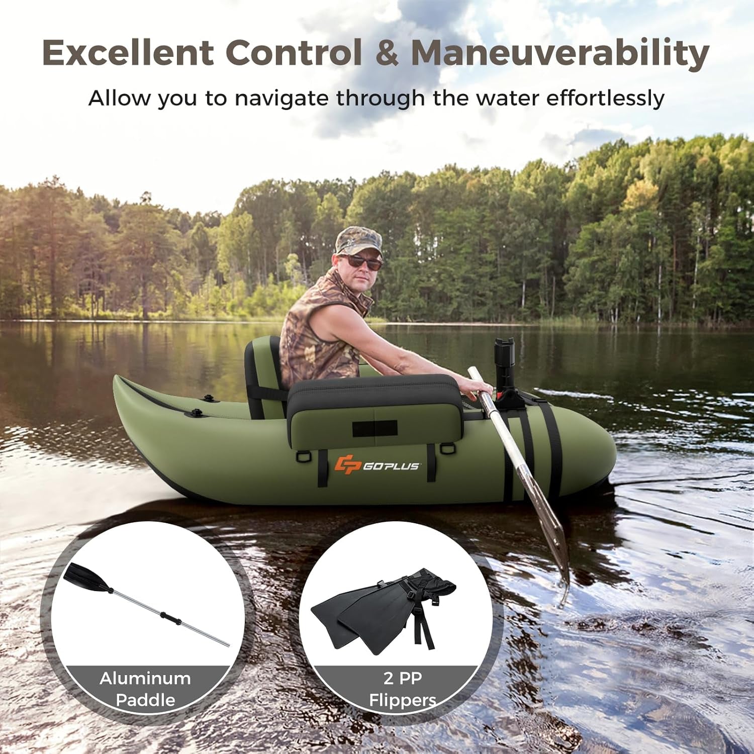 Inflatable Float Tube, Fishing Belly Boat with Fish Ruler, Pump, Storage Bag, Adjustable Straps, Fishing Float Tube for Angling, 350LBS Load Capacity