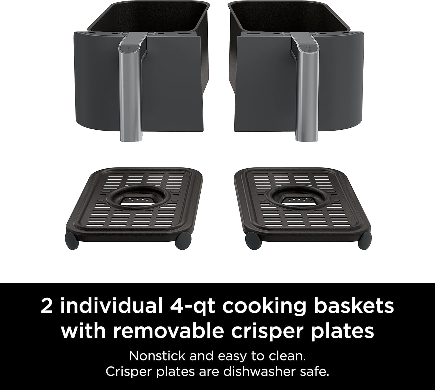 DZ201 Foodi 8 Quart 6-In-1 Dualzone 2-Basket Air Fryer with 2 Independent Frying Baskets, Match Cook & Smart Finish to Roast, Broil, Dehydrate & More for Quick, Easy Meals, Grey