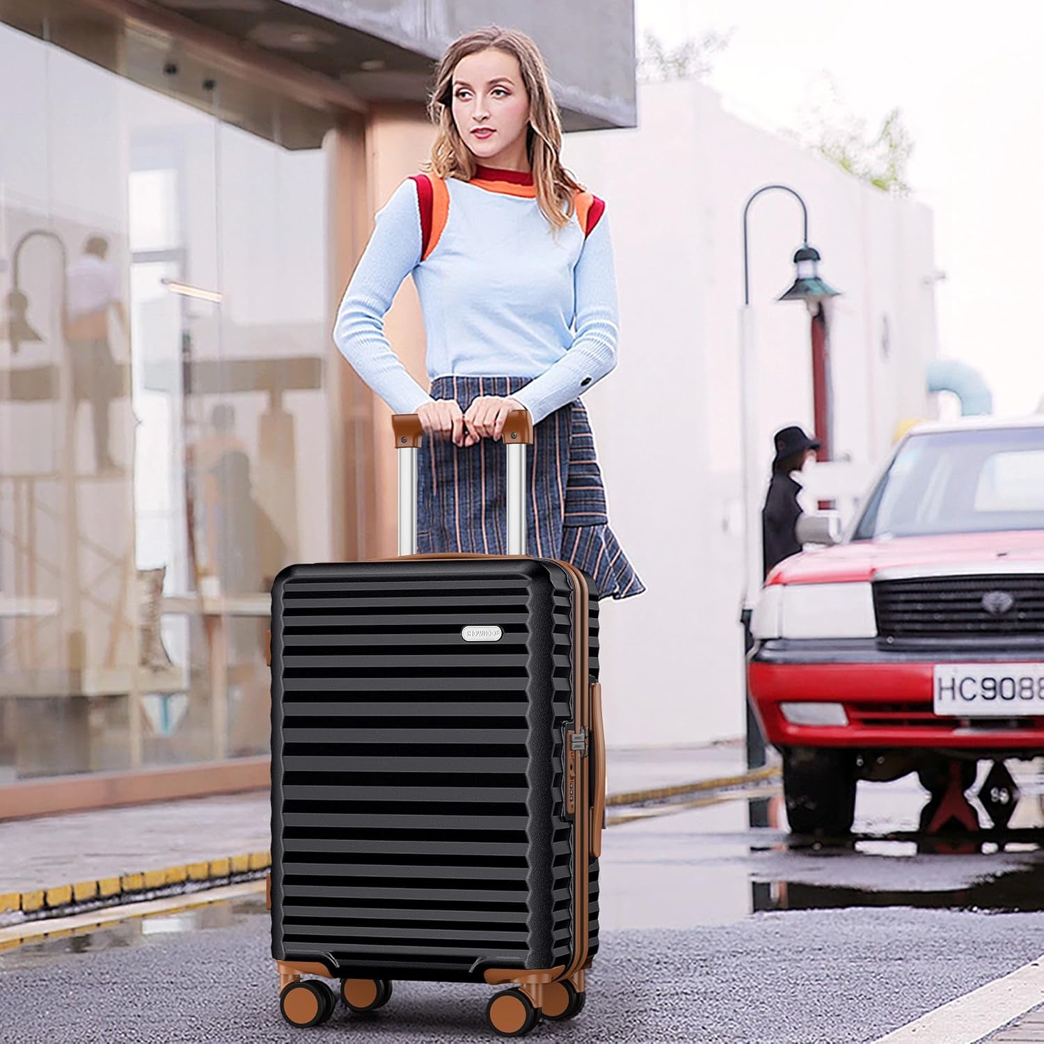 Luggage Sets 3 Piece Hardside Expandable Suitcase with Double Spinner Wheels Tsa Lock, (Black, 5 Piece Set)