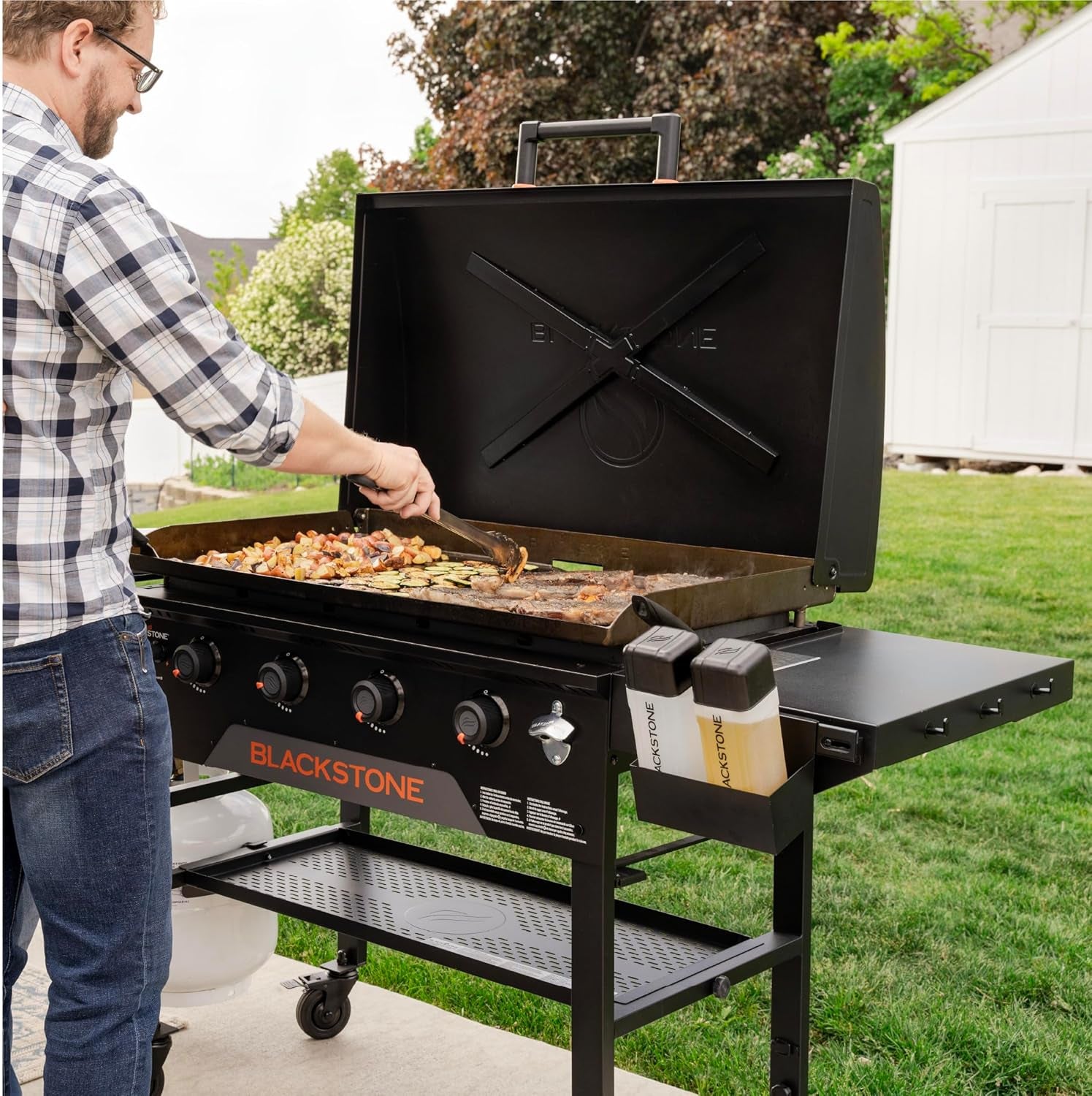 2322 Original 36" Griddle with X-Braced Hood and Omnivore Griddle Plate, Powder Coated Steel, Black