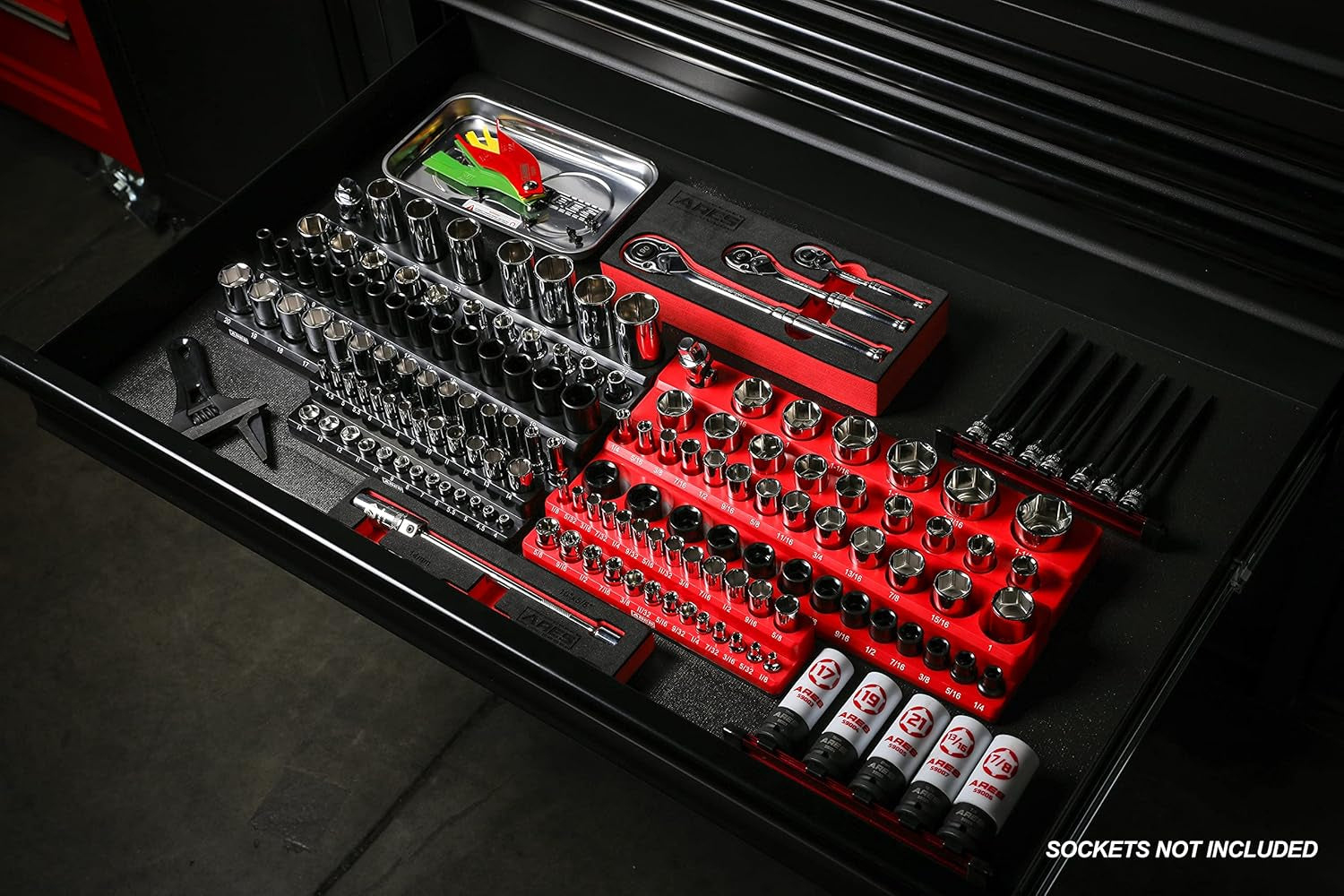 60034-3-Piece Black Metric Magnetic Socket Organizer Set - Includes 1/4-Inch, 3/8-Inch, and 1/2-Inch Socket Holders - Holds Standard Size and Deep Size Sockets - Keeps Your Tool Box Organized