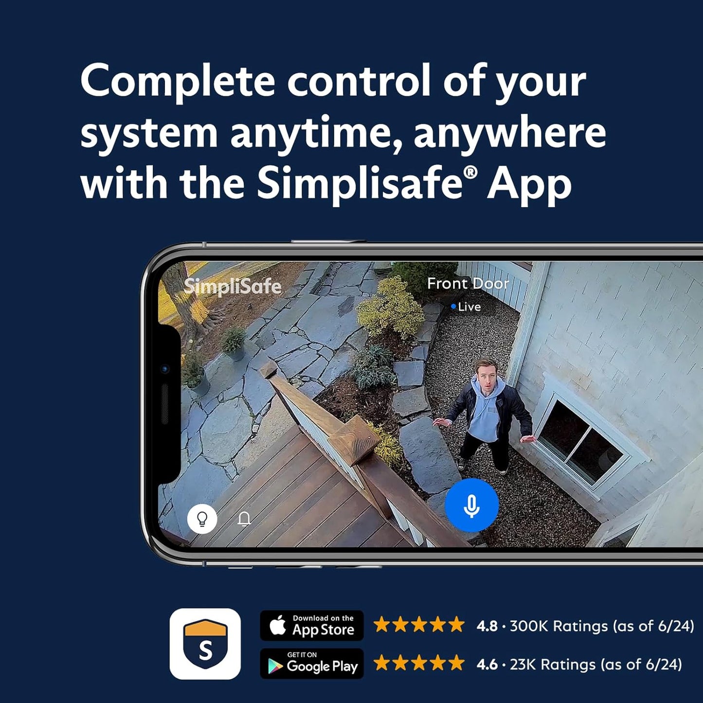 6 Piece Wireless Home Security System with Outdoor Camera - Optional 24/7 Professional Monitoring - No Contract - Compatible with Alexa and Google Assistant