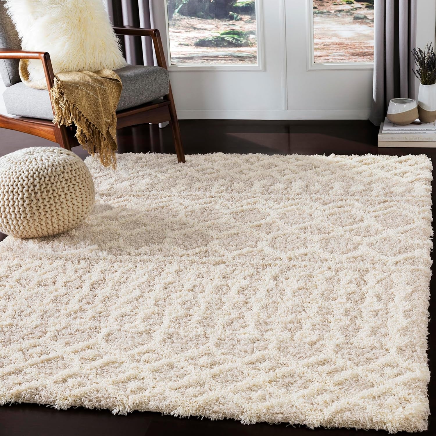 Hapsburg Moroccan Shag Area Rug, 5'3" X 7'3", Beige