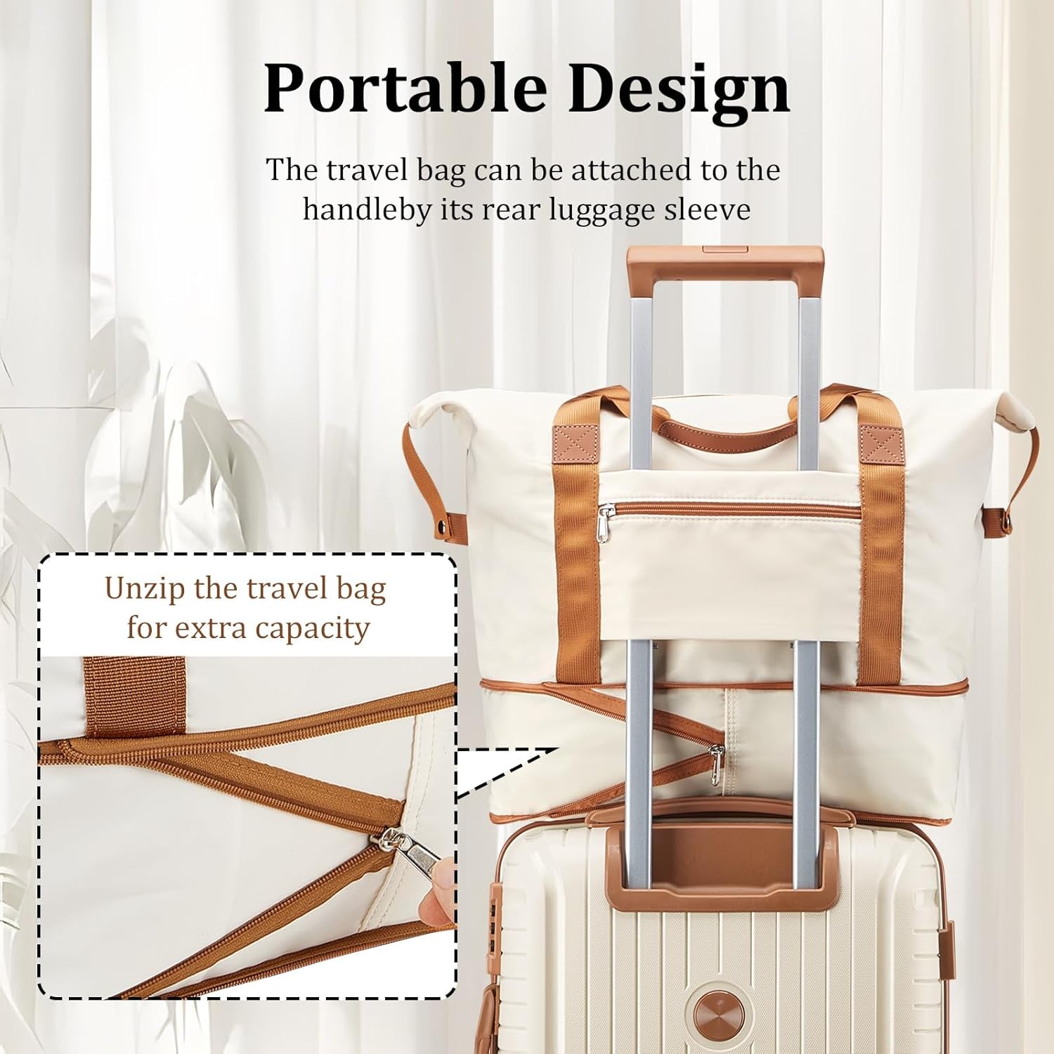 Luggage Sets 5 Piece PP Hardshell Carry on Suitcase, Travel Lightweight Carry-On with Double Spinner Wheels and TSA Lock, Beige Brown