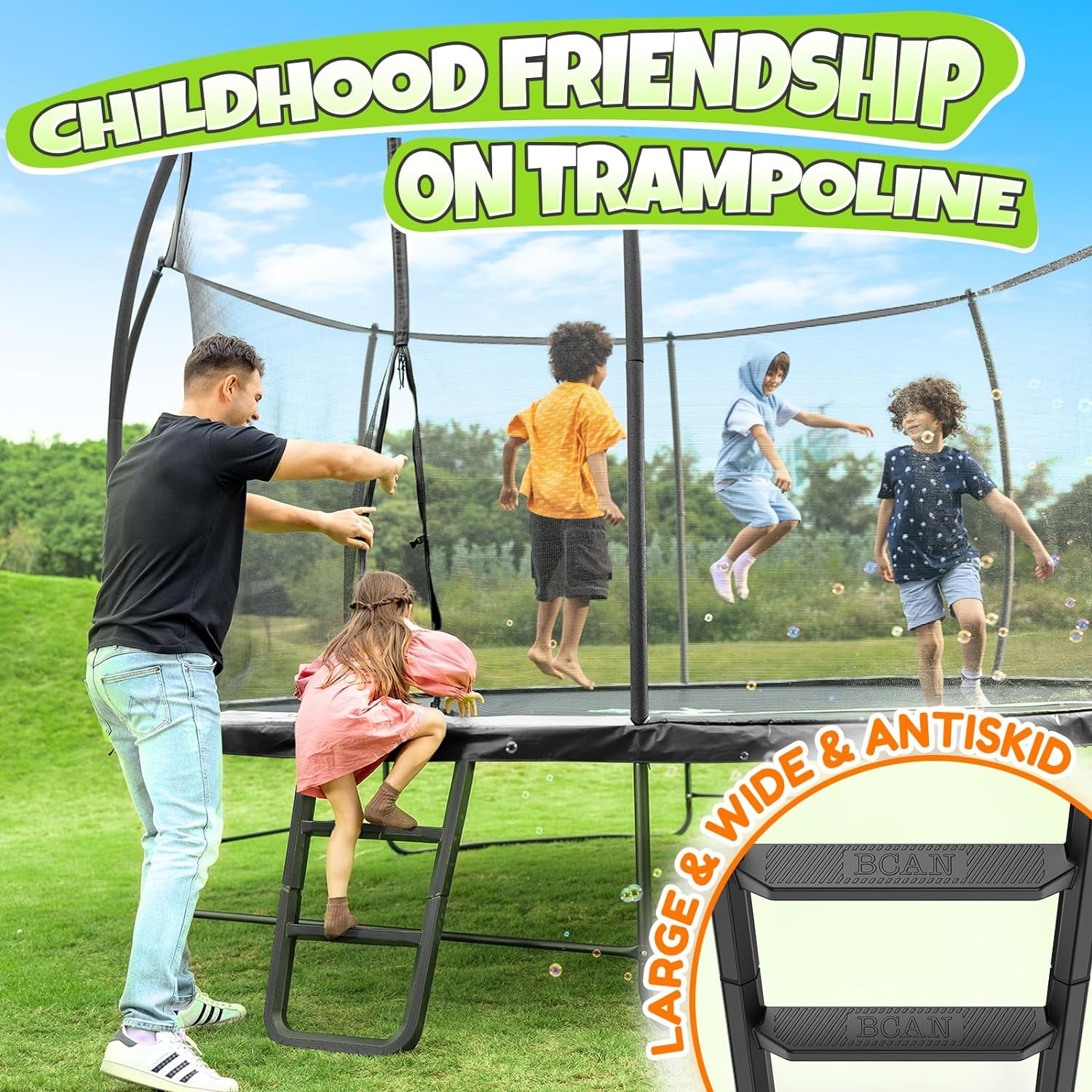 8FT 10FT 12FT 14FT 15FT 16FT Recreational Trampoline with Enclosure for Kids Adults, ASTM Approved, Outdoor Trampolines with Ladder for Kids