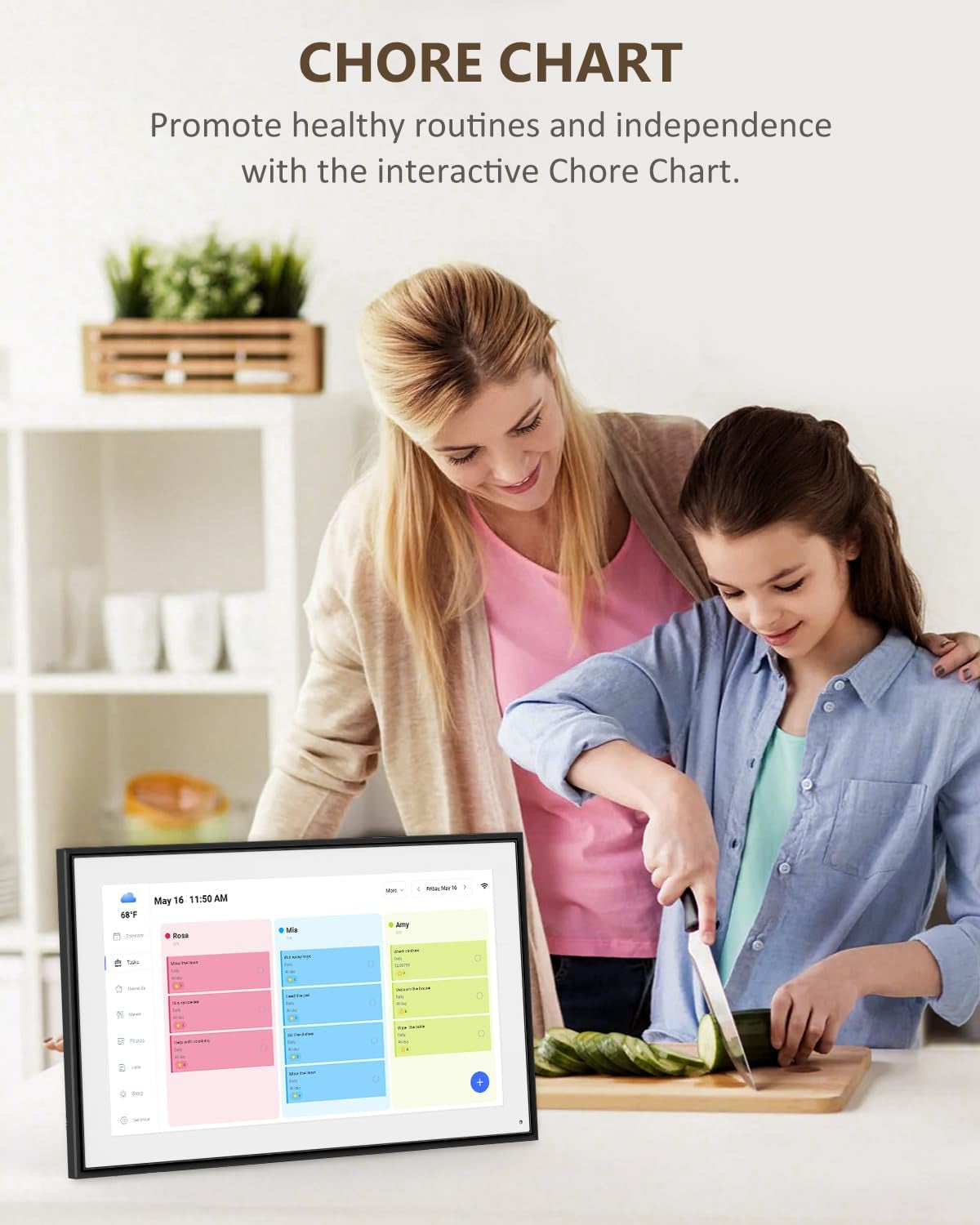 Digital Calendar, 15.6Inch Smart Wifi Digital Calendar&Chore Chart, 1920 * 1080 IPS Touch Screen HD Display for Family Schedules, Wall-Mounted, Share Moments Instantly from Anywhere